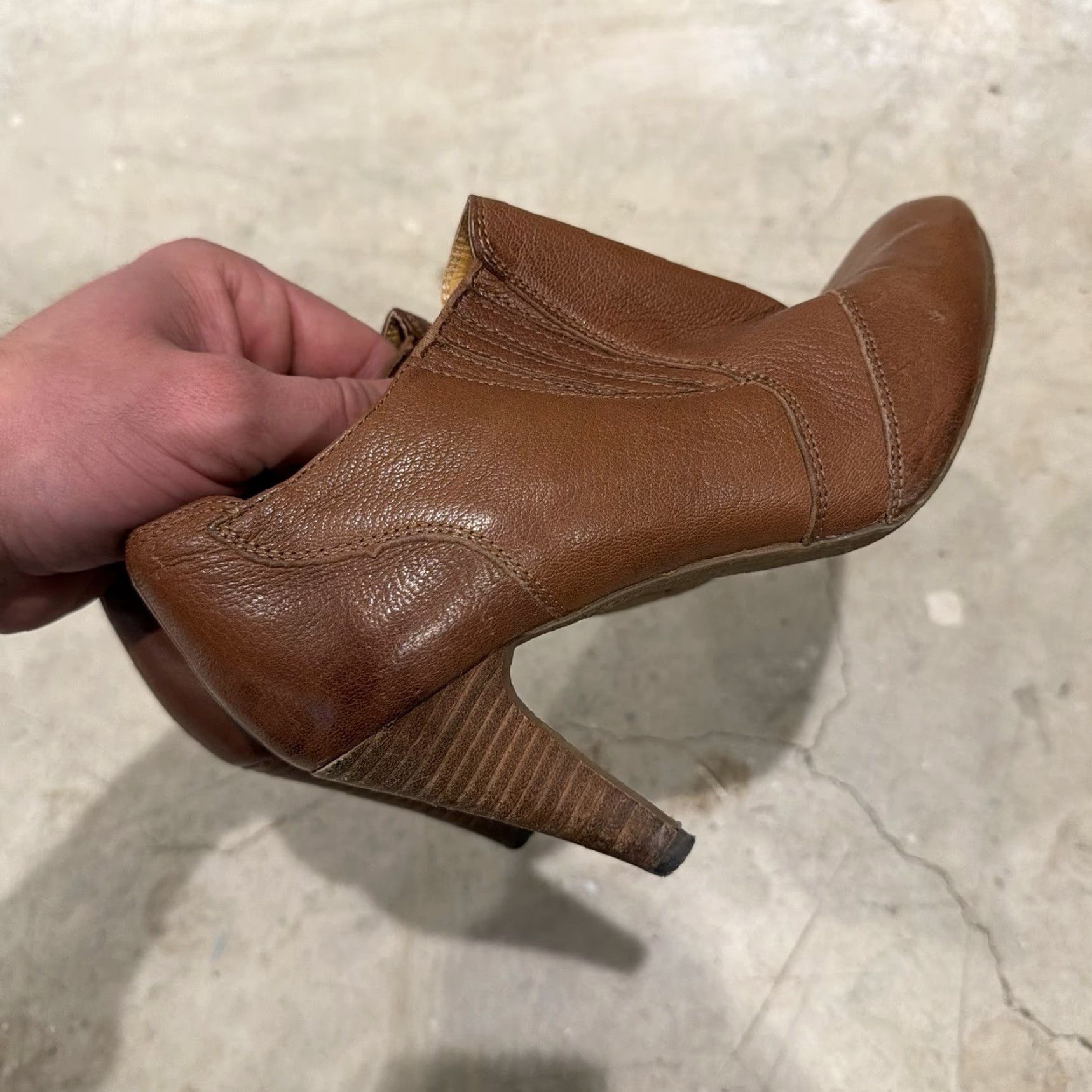 Vintage VINTAGE Audrey Brooke Avignon Brown Leather Slip On Ankle Booties Heels Sz 6.5 M Womens Bootie Size US 5 / IT 35 - 6 Thumbnail