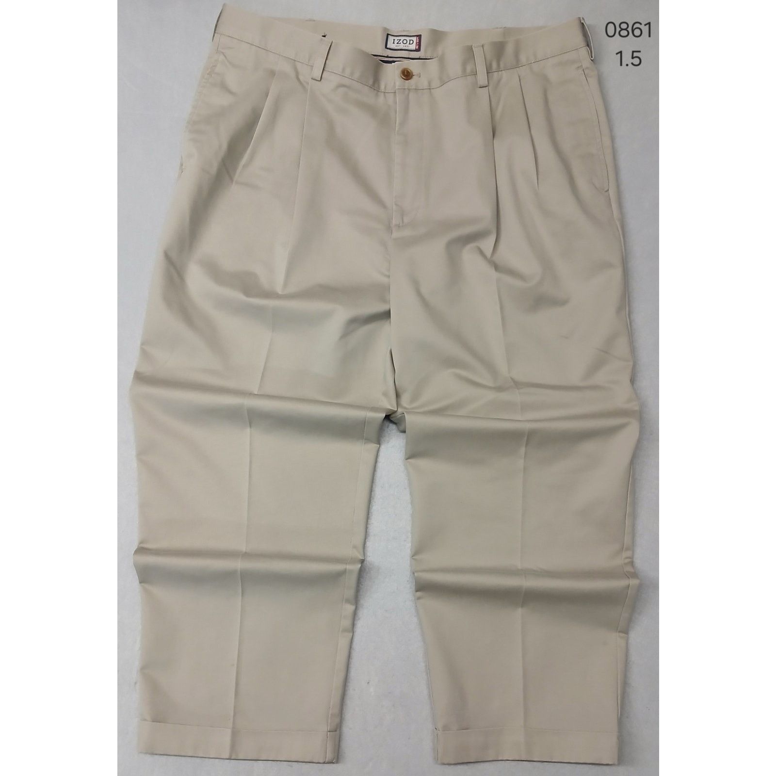 Izod Izod (42x30) Men's Beige Khaki Relaxed Straight Dress Slacks Size US 42 / EU 58 - 1 Thumbnail