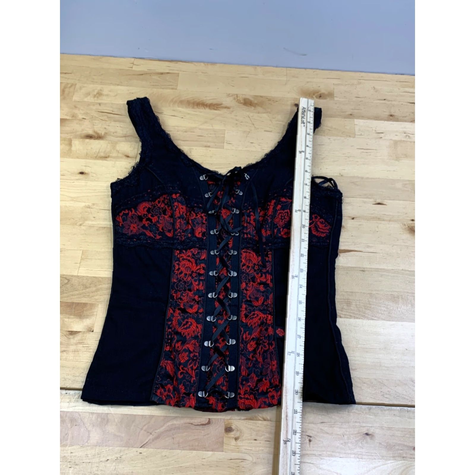 Tripp NYC VINTAGE TRIPP NYC Corset Lace Floral Black Red Grunge Rave 12986 S/M Women's Nightwear Party/Cocktail Spring Summer Grunge Shirts Womens Size S / US 4 / IT 40 - 5 Thumbnail