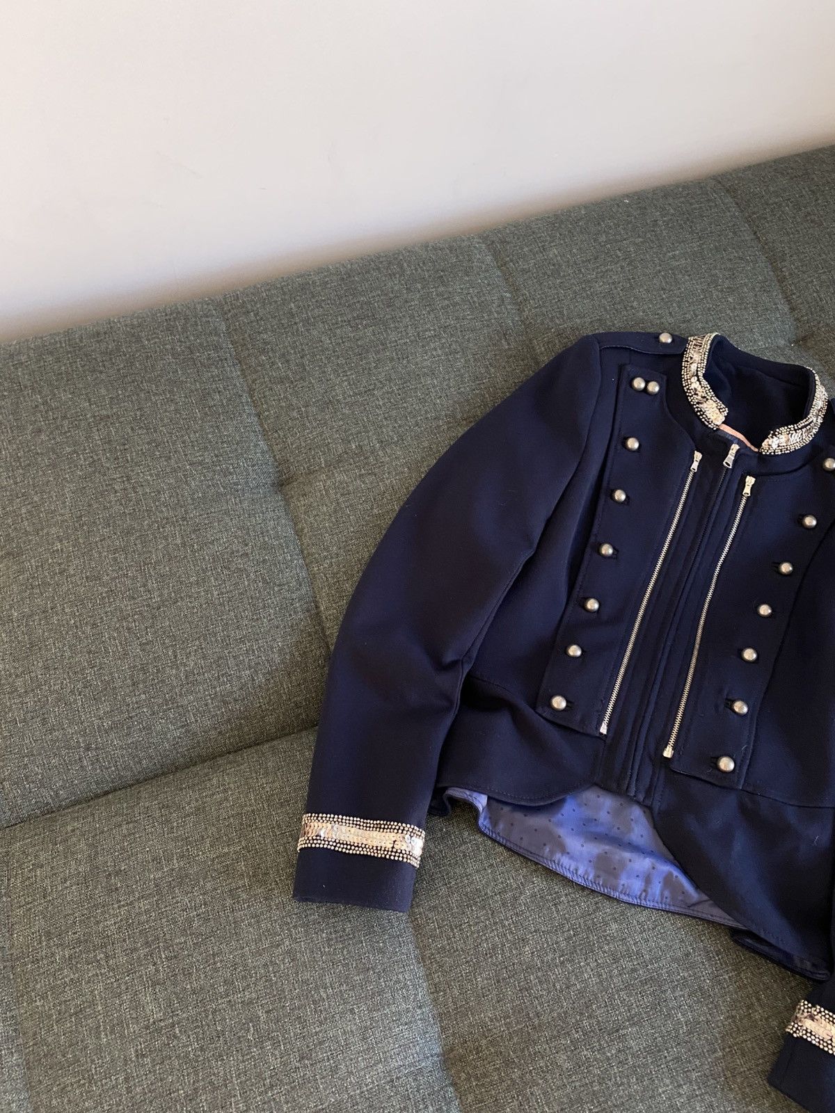 Japanese Brand Vintage Napoleon Jacket Military Rhinestones Y2K Zipper Size M / US 6-8 / IT 42-44 - 2 Thumbnail