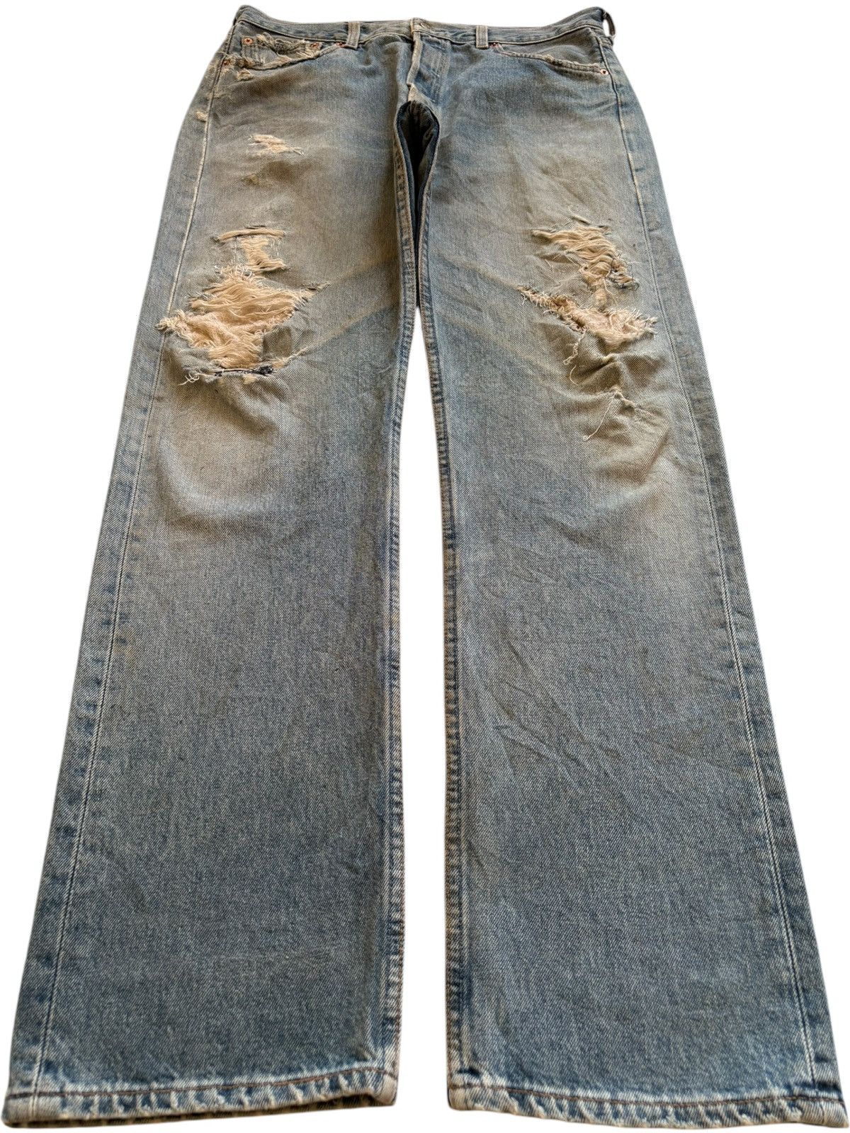 Levi's Vintage 90s Levis 501 Mud Wash Distress Ripped Loose Jeans Size US 33 - 1 Thumbnail