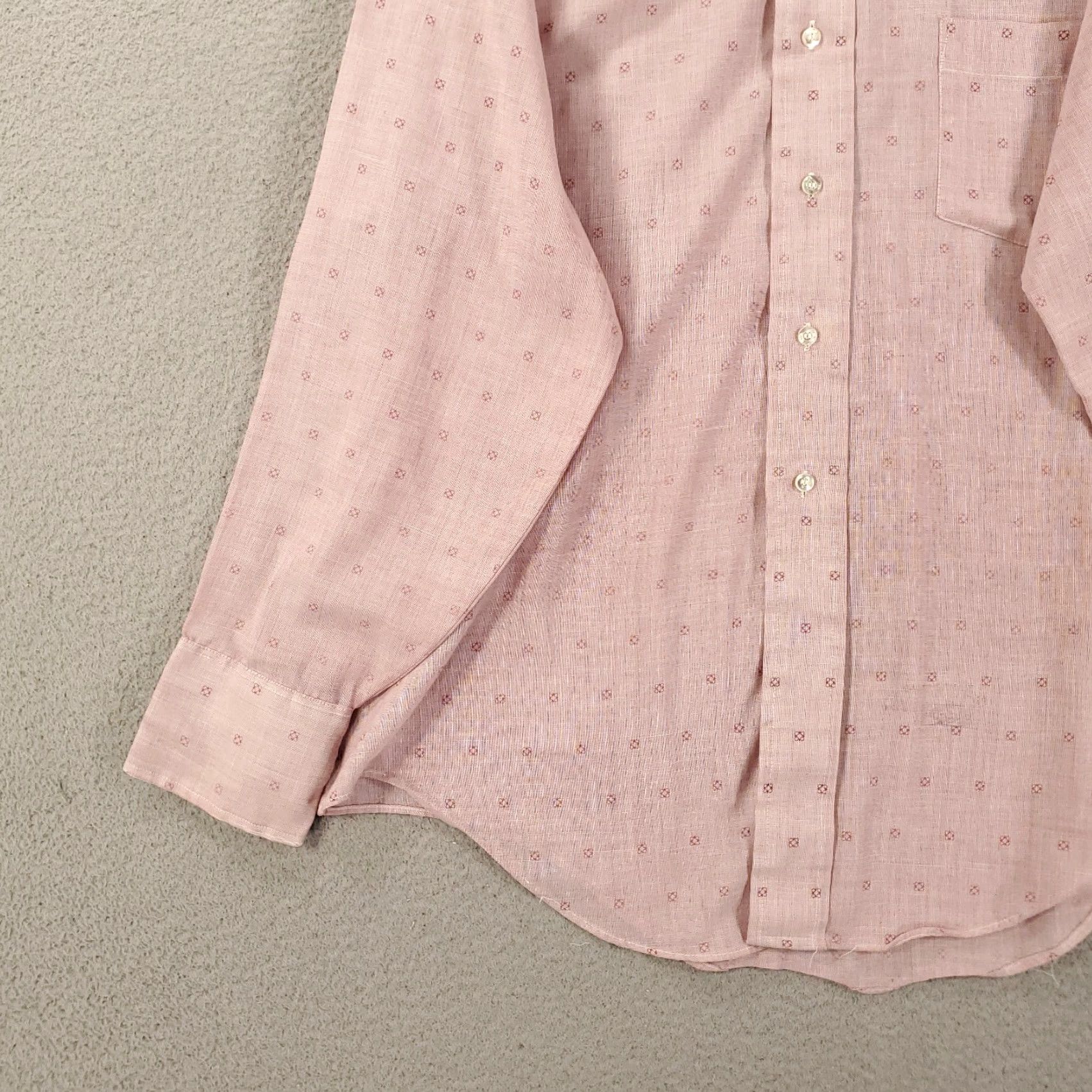 Arrow VINTAGE Arrow 70s Disco Shirt Mens L Pink Button-Up Geometric 70s Retro Classic Sheer Cotton Polyester Lightweight Breathable All Seasons Size US L / EU 52-54 / 3 - 3 Thumbnail