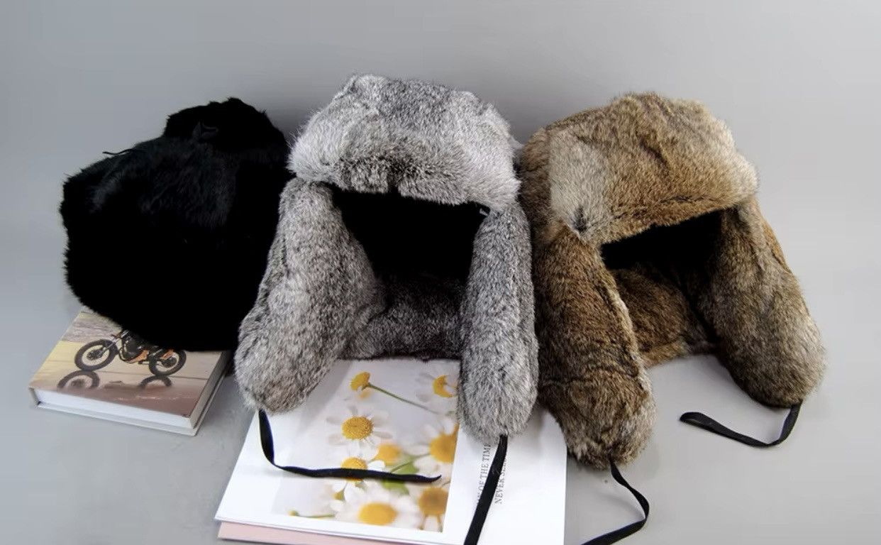 Japanese Brand Warm Natural Rabbit Fur Bomber Hat Size L Size ONE SIZE - 10 Thumbnail