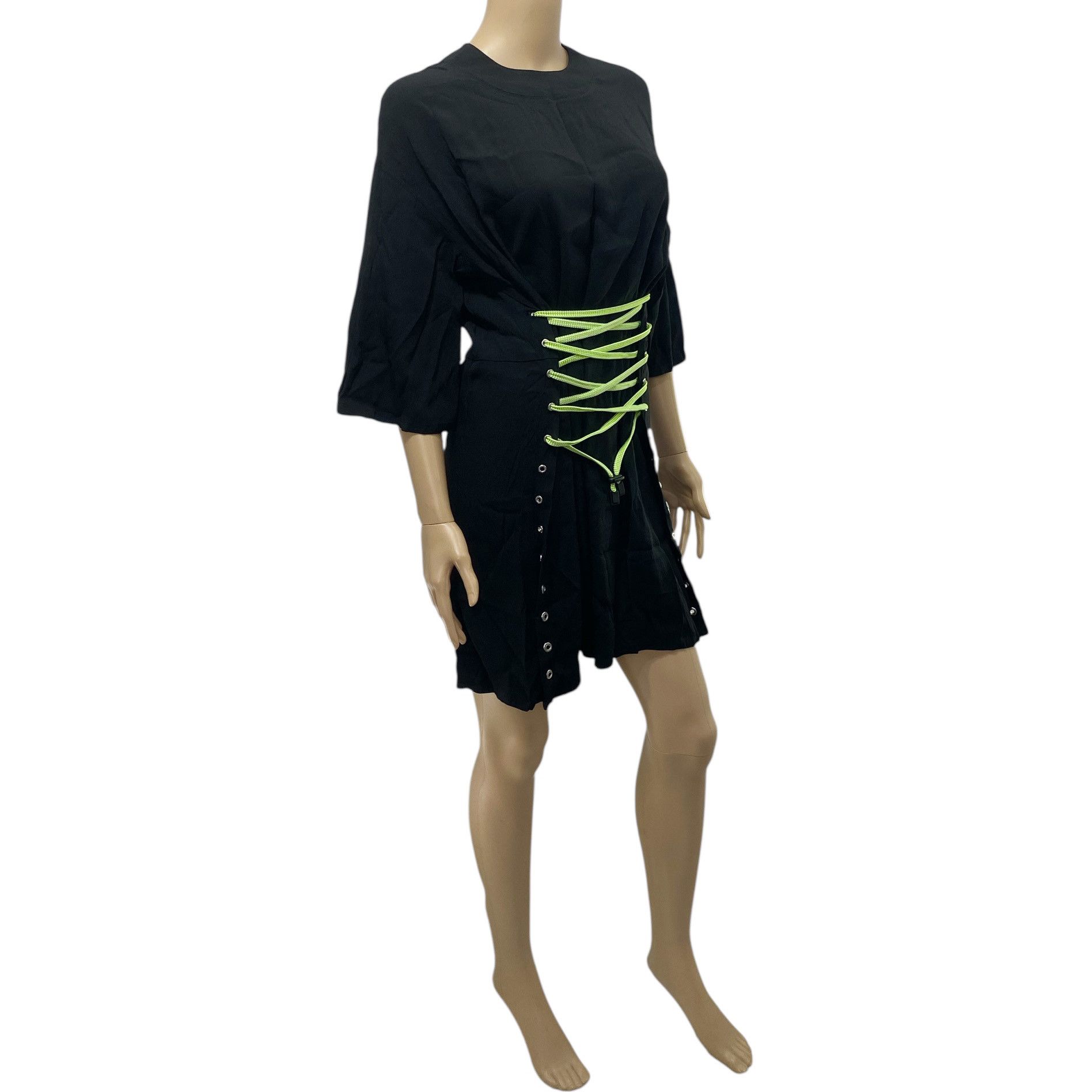 Versus Versace Black Green Lace Up Dress Size XS / US 0-2 / IT 36-38 - 2 Thumbnail
