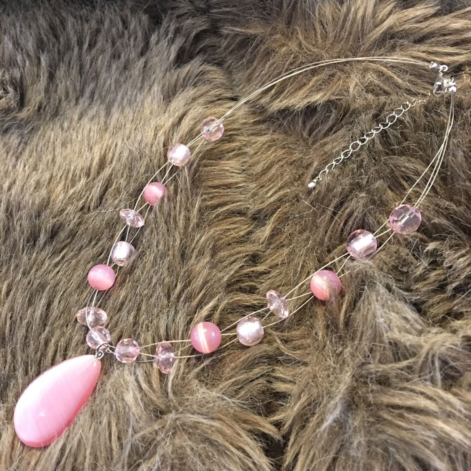 Jewelry Pink moon glow glass beaded fish line necklace Size ONE SIZE - 8 Thumbnail