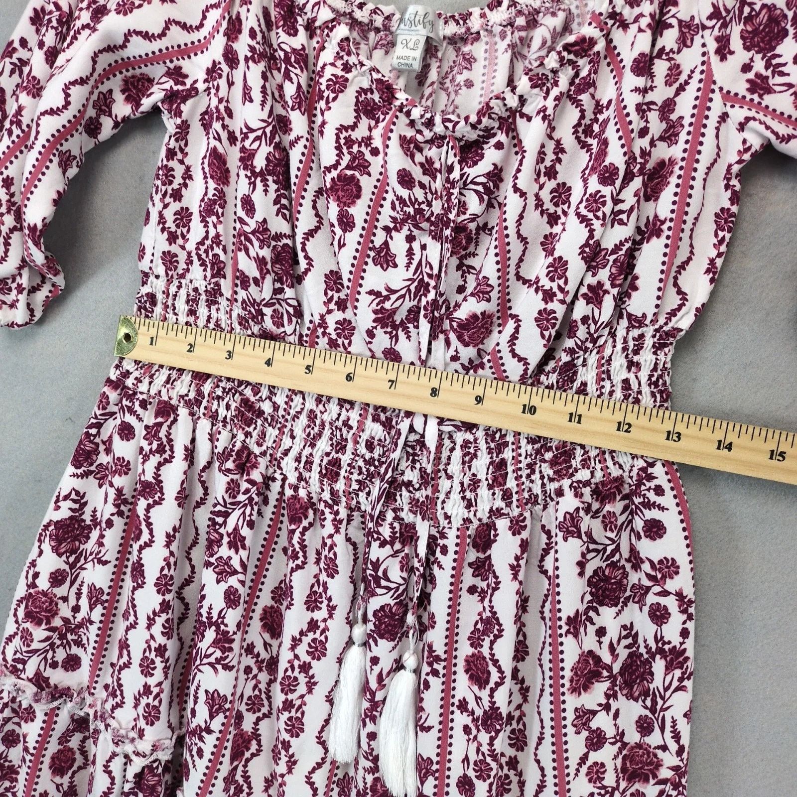 Other Justify Burgundy Floral Off-Shoulder Mini Peasant Dress XL Size XL / US 12-14 / IT 48-50 - 6 Thumbnail