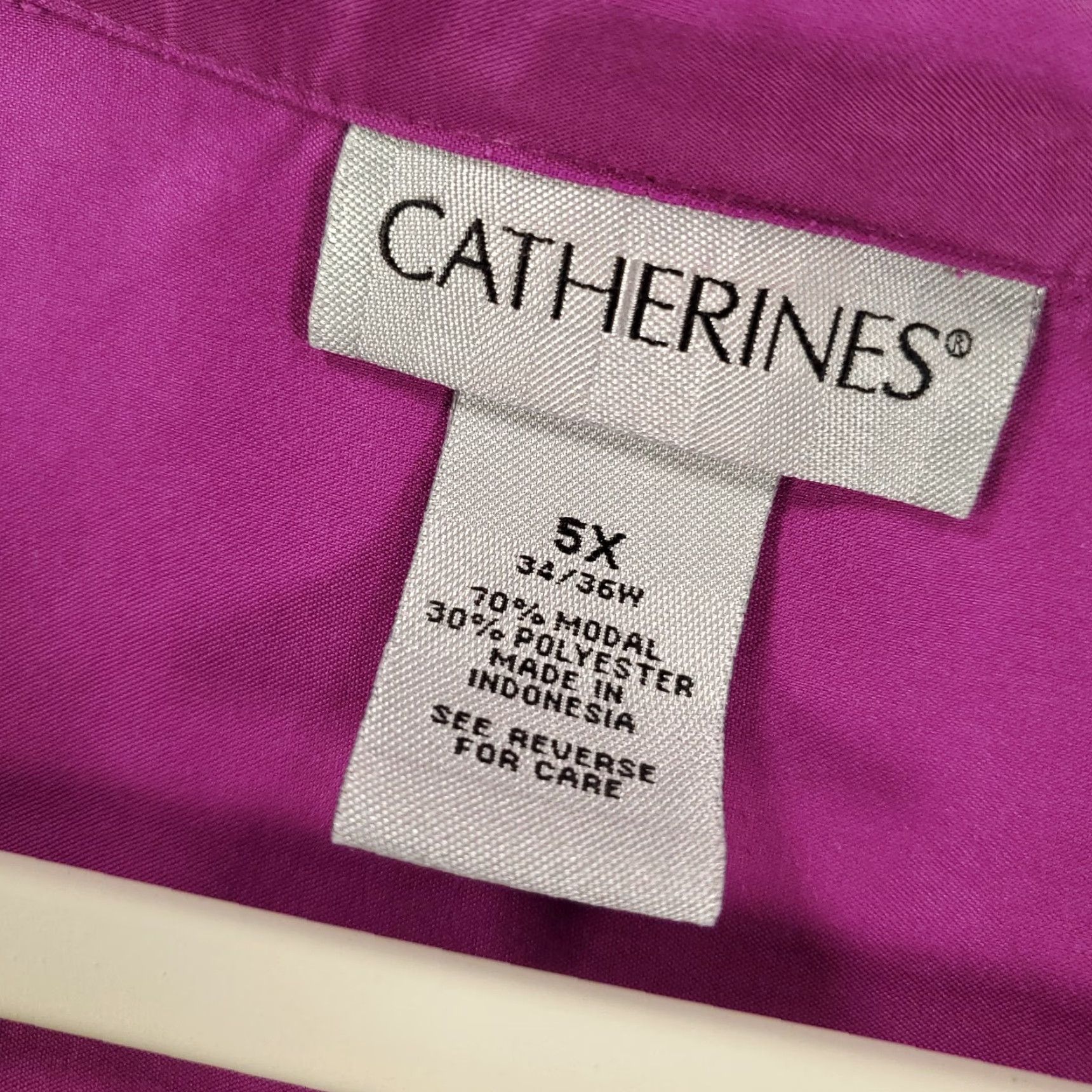 Vintage Catherines Shirt 5X Purple Roll Tab Sleeve Collared Button Solid Modal Polyester Blend Pockets All Seasons Size XXL / US 16-18 / IT 52-54 - 4 Thumbnail
