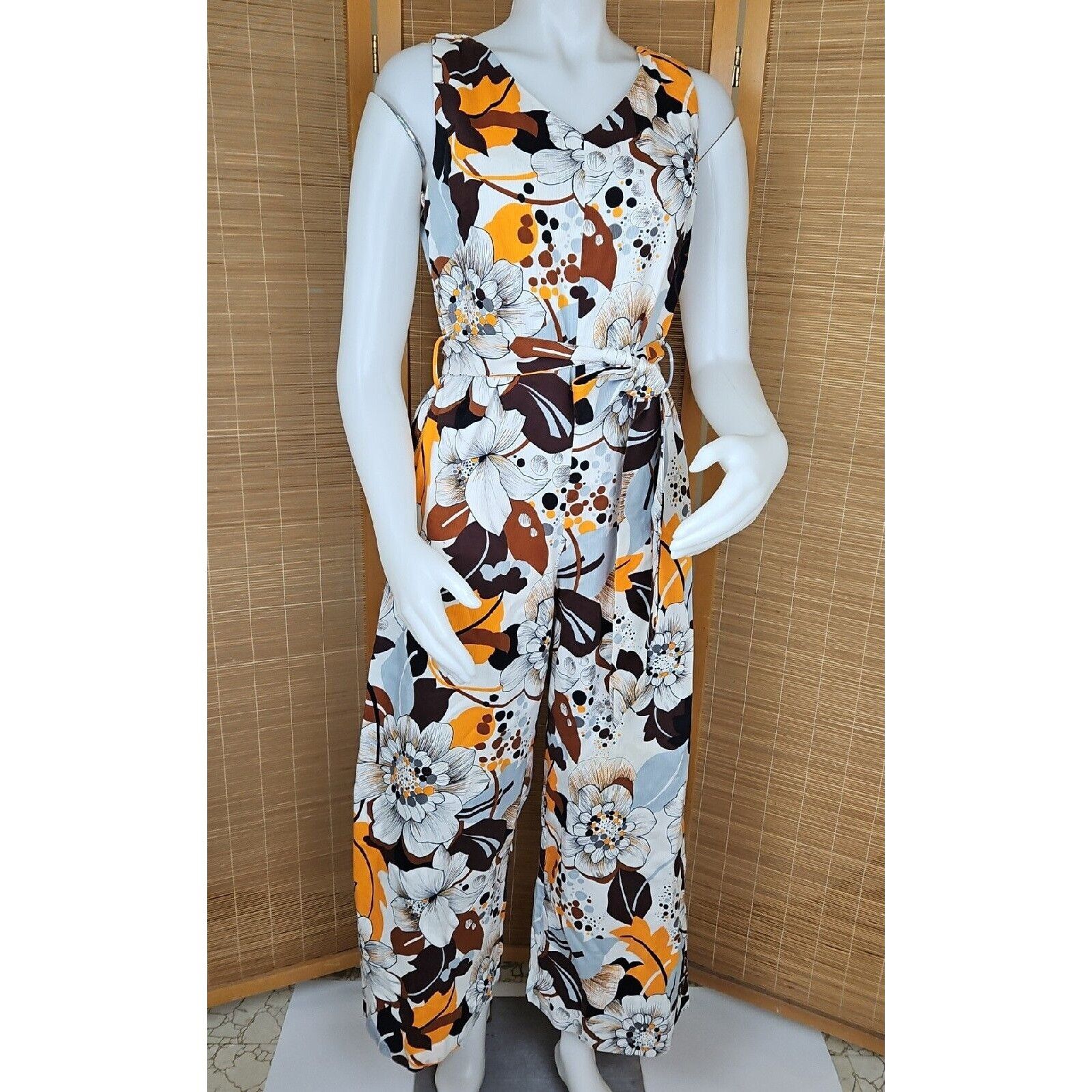 JCPenney × Vintage Vintage Polynesian Romper Floral Jumpsuit Belted Wide Leg Pa Size M / US 6-8 / IT 42-44 - 1 Thumbnail