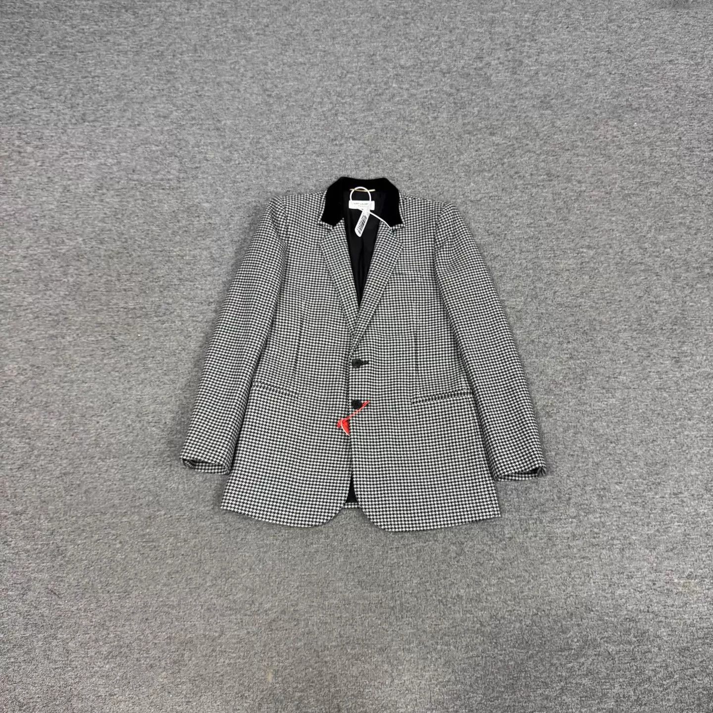 Saint Laurent Paris SLP Houndstooth Velvet-Collar Single-Breasted Blazer 36 Size XS / US 0-2 / IT 36-38 - 1 Thumbnail