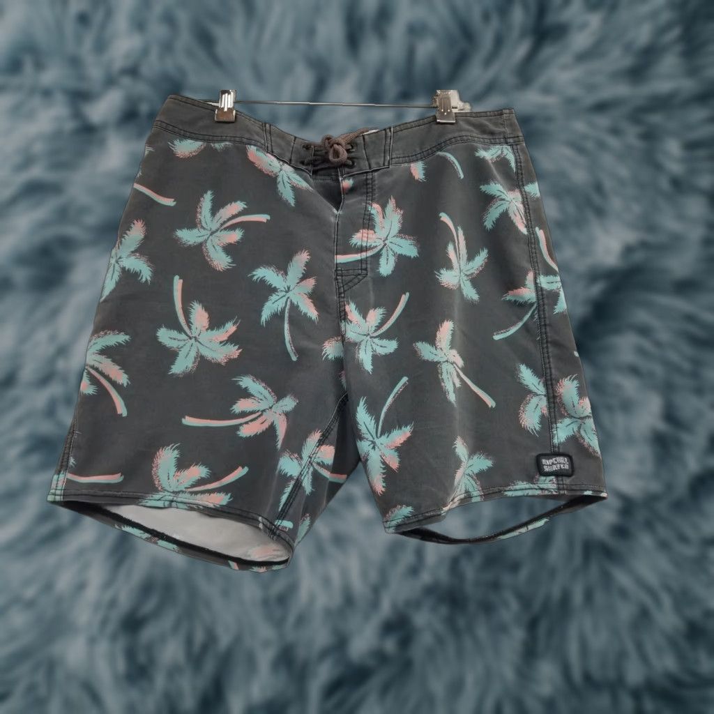 Rip Curl Rip Curl Mirage Gray Palm Print Board Shorts Men's Size 33 Quick Dry Lace Up Closure Pockets Size US 33 - 1 Thumbnail