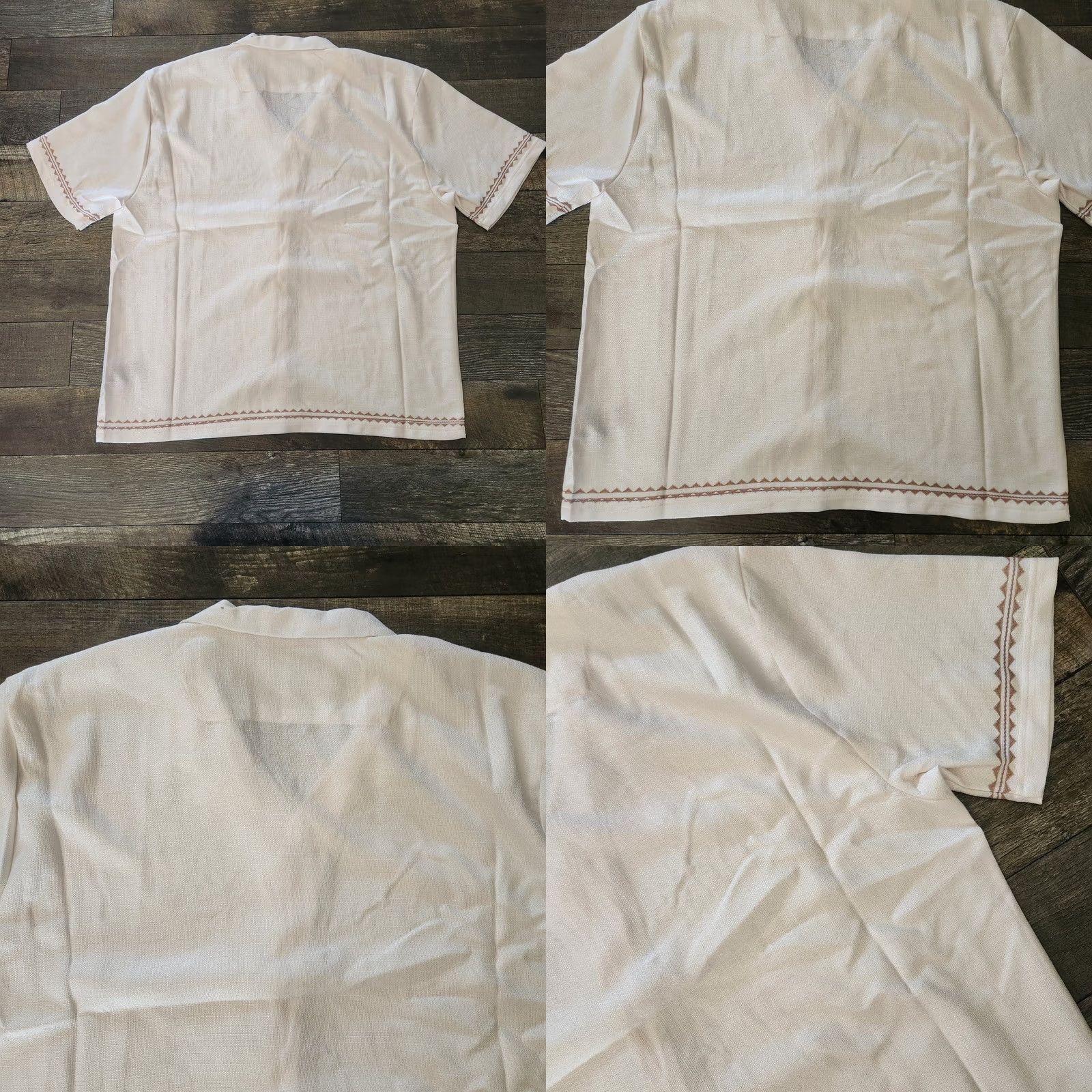 Vintage Good Vibes Mens Button-Up Hawaiian Shirt 4XL Ivory Textured Beach Short Sleeve Collared Embroidered Size US XXL / EU 58 / 5 - 8 Thumbnail
