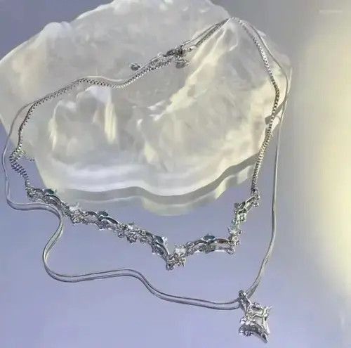 Japanese Brand Unisex Korean fashion star pendant double layer rhinestone Size ONE SIZE - 2 Thumbnail