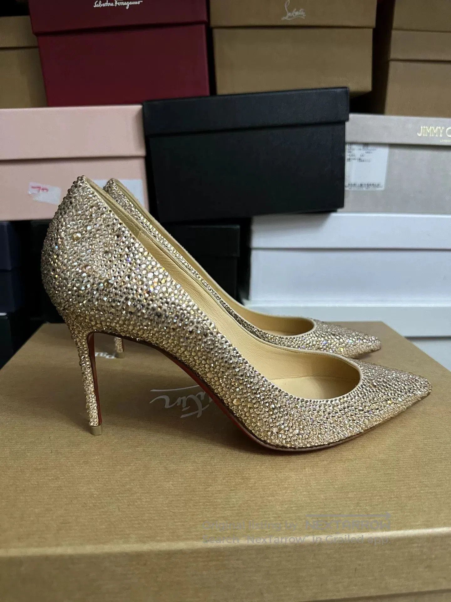 Christian Louboutin Christian Louboutin Red Sole Champagne Crystal Shoes. Size US 7.5 / IT 37.5 - 2 Thumbnail