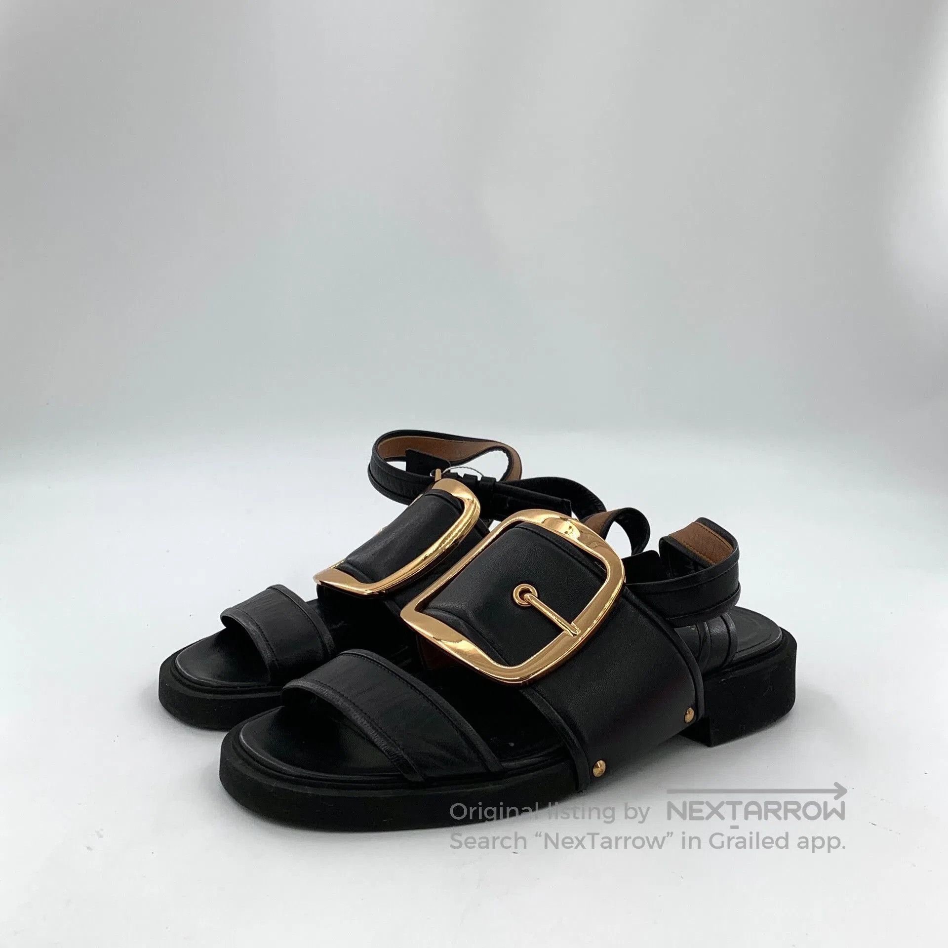 Givenchy Givenchy Black Leather Square Buckle Flat Sandals. Size US 6 / IT 36 - 1 Thumbnail