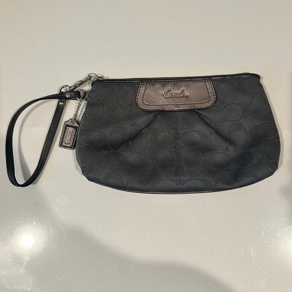 Coach COACH Wristlet Signature Dark Charcoal Gray Metallic Canvas Size ONE SIZE - 2 Thumbnail