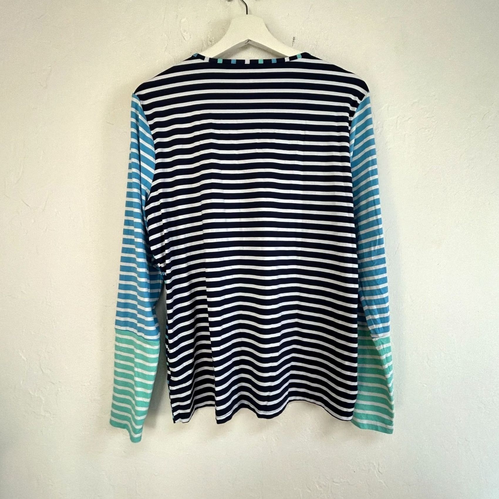 Lands' End Lands' End Womens Striped Long-Sleeve Rash Guard Swim Shirt Large Blue 14-16 Ultra-Comfort Nylon Spandex Size L / US 10 / IT 46 - 2 Thumbnail