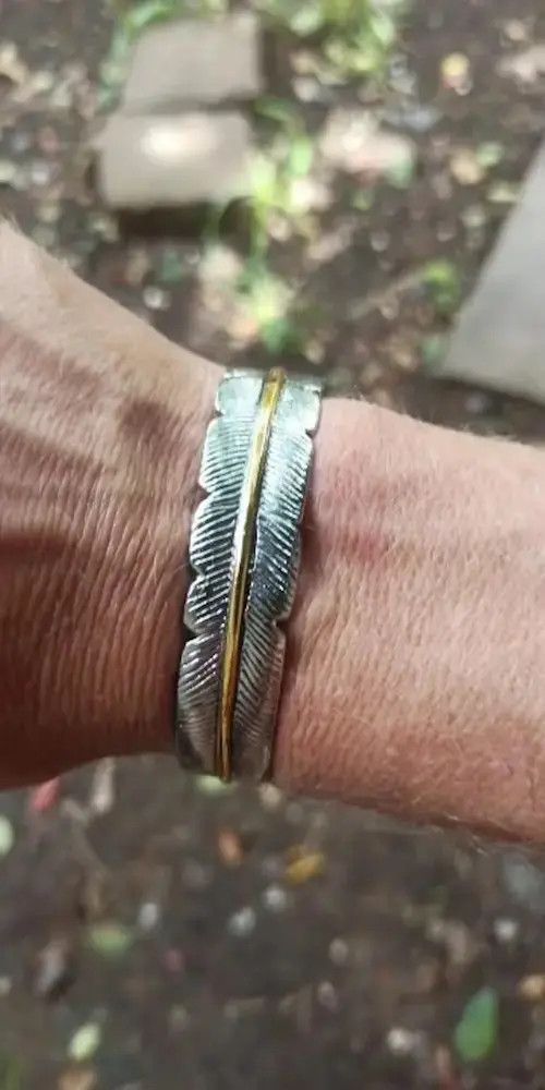Jewelry × Sterling Silver 10mm Silver Color Feather Cuff Bracelet Size ONE SIZE - 3 Thumbnail