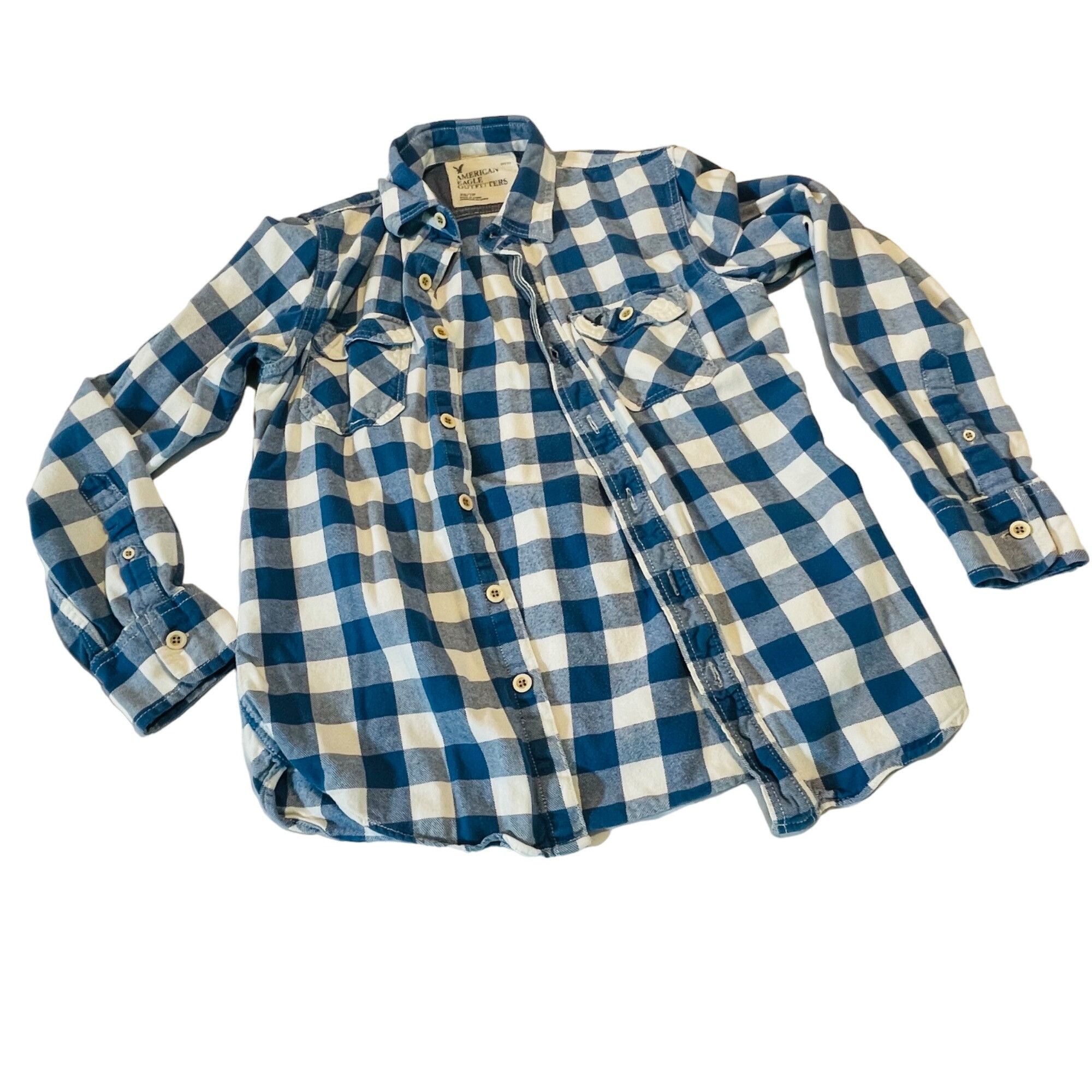American Eagle Outfitters American Eagle Outfitters Blue & White Plaid Button-Up Shirt Size US XS / EU 42 / 0 - 1 Thumbnail
