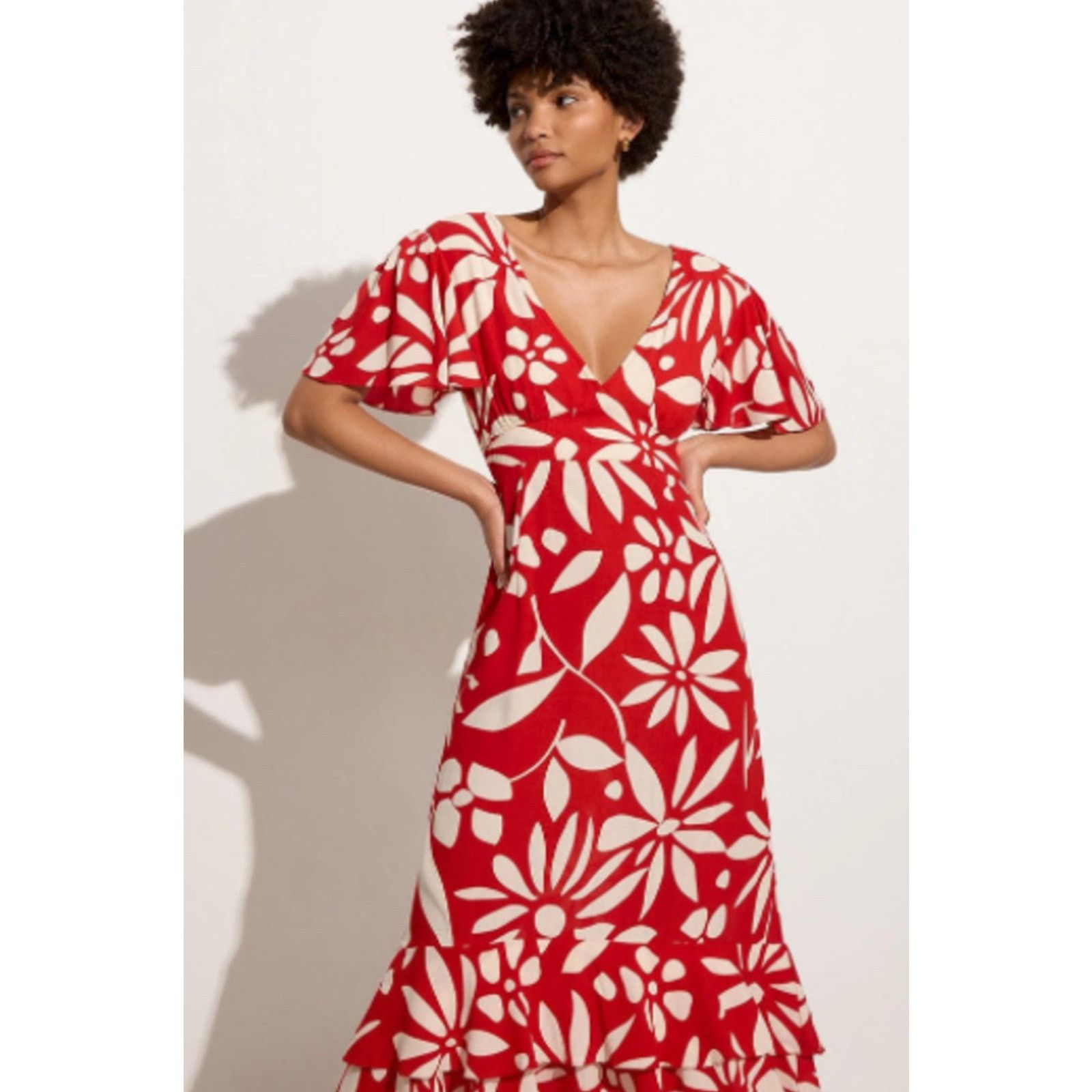 FAITHFULL NWT Faithfull The Brand San Isidro Mid Dress Floral Red Sz M Size M / US 6-8 / IT 42-44 - 2 Thumbnail