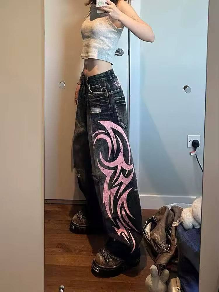 Japanese Brand × Vintage baggy jeans with a geometric pattern. Size 30" / US 8 / IT 44 - 4 Thumbnail