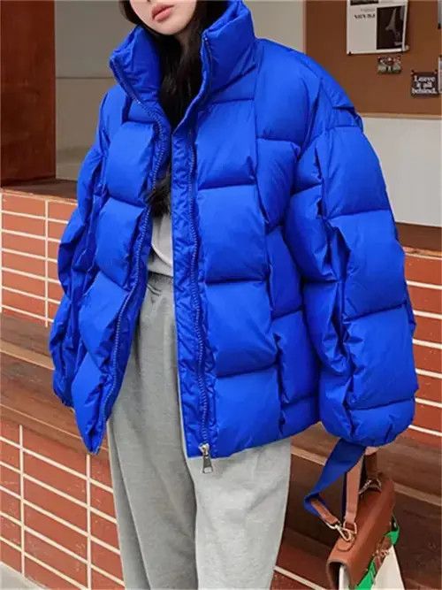 Blue Layered-Design Puffer Jacket