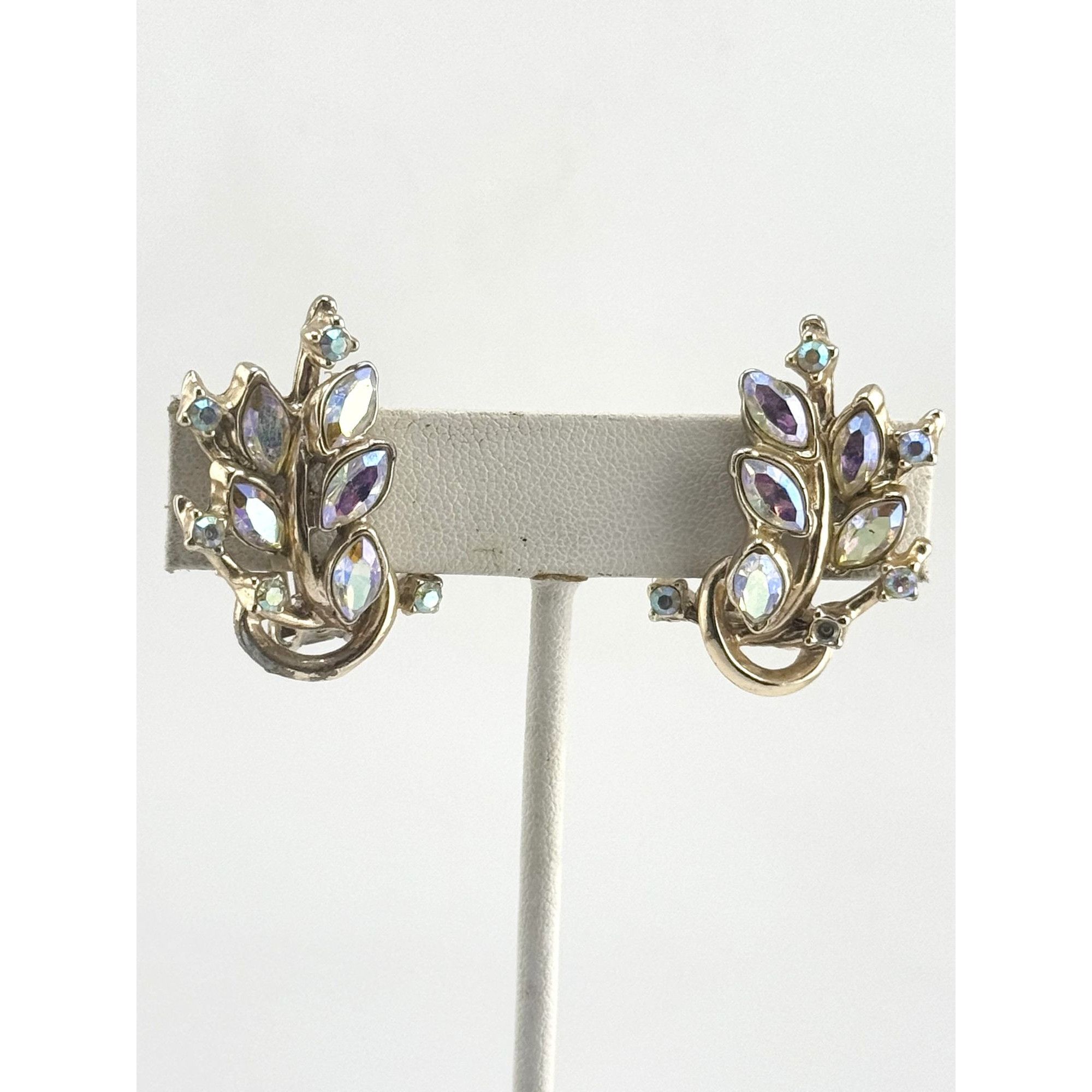 Vintage Vintage gold tone AB Flower Climber Earrings Size ONE SIZE - 2 Thumbnail