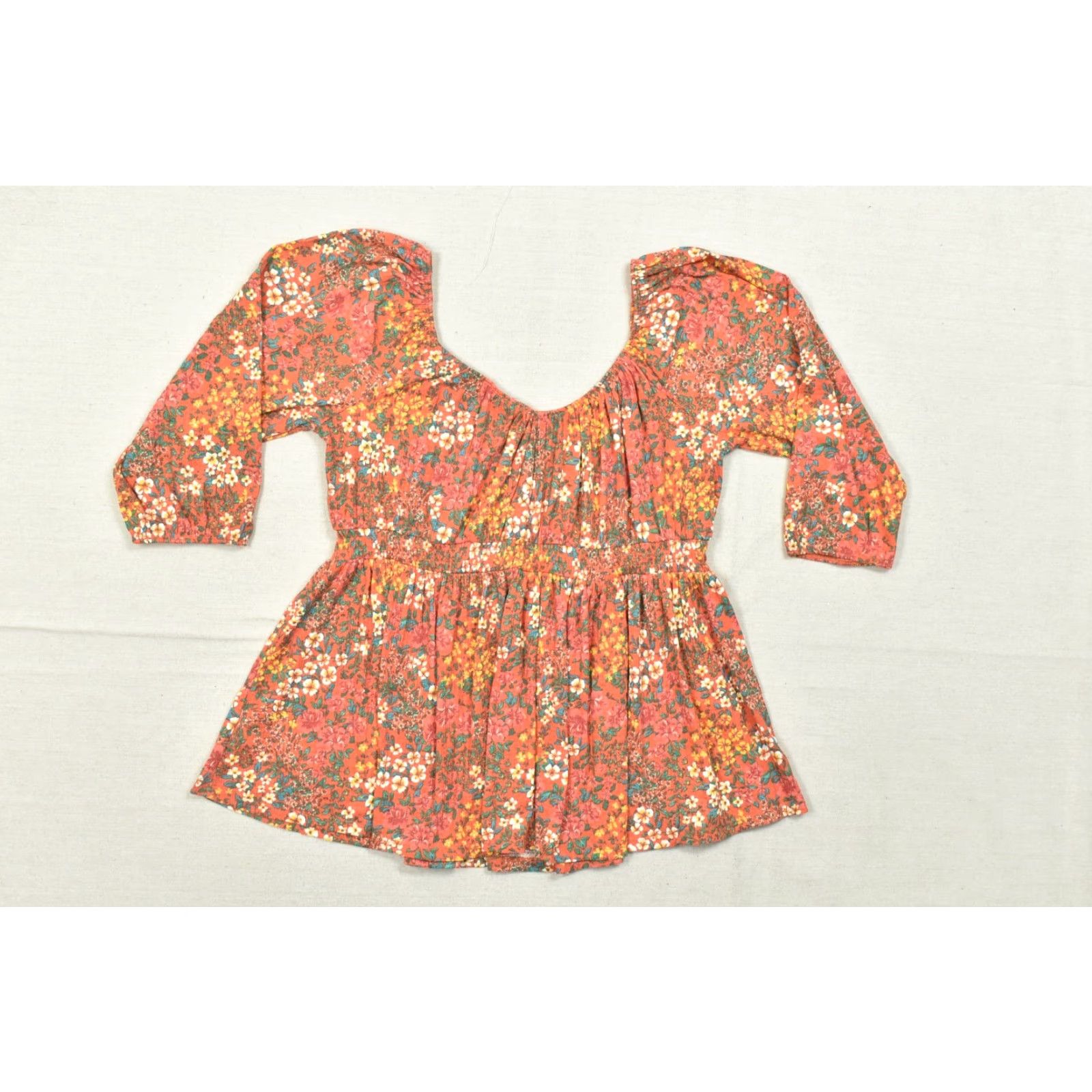 Torrid Torrid Orange Floral Smocked Waist Peplum Top 3/4 Puff Sleeve Scoop Neck Size 0 Blouse Women Size XS / US 0-2 / IT 36-38 - 8 Thumbnail