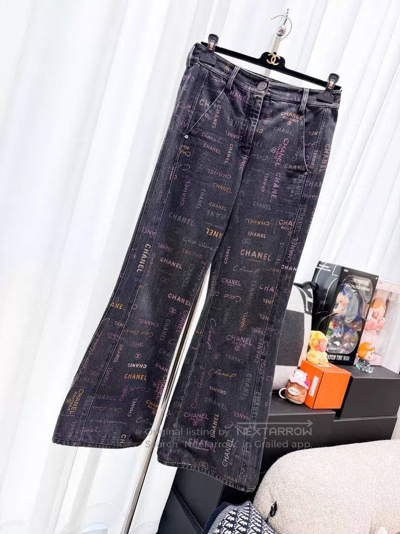 Chanel Chanel Letter graffiti denim wide-leg pants Size 24" / US 00 / IT 34 - 2 Thumbnail