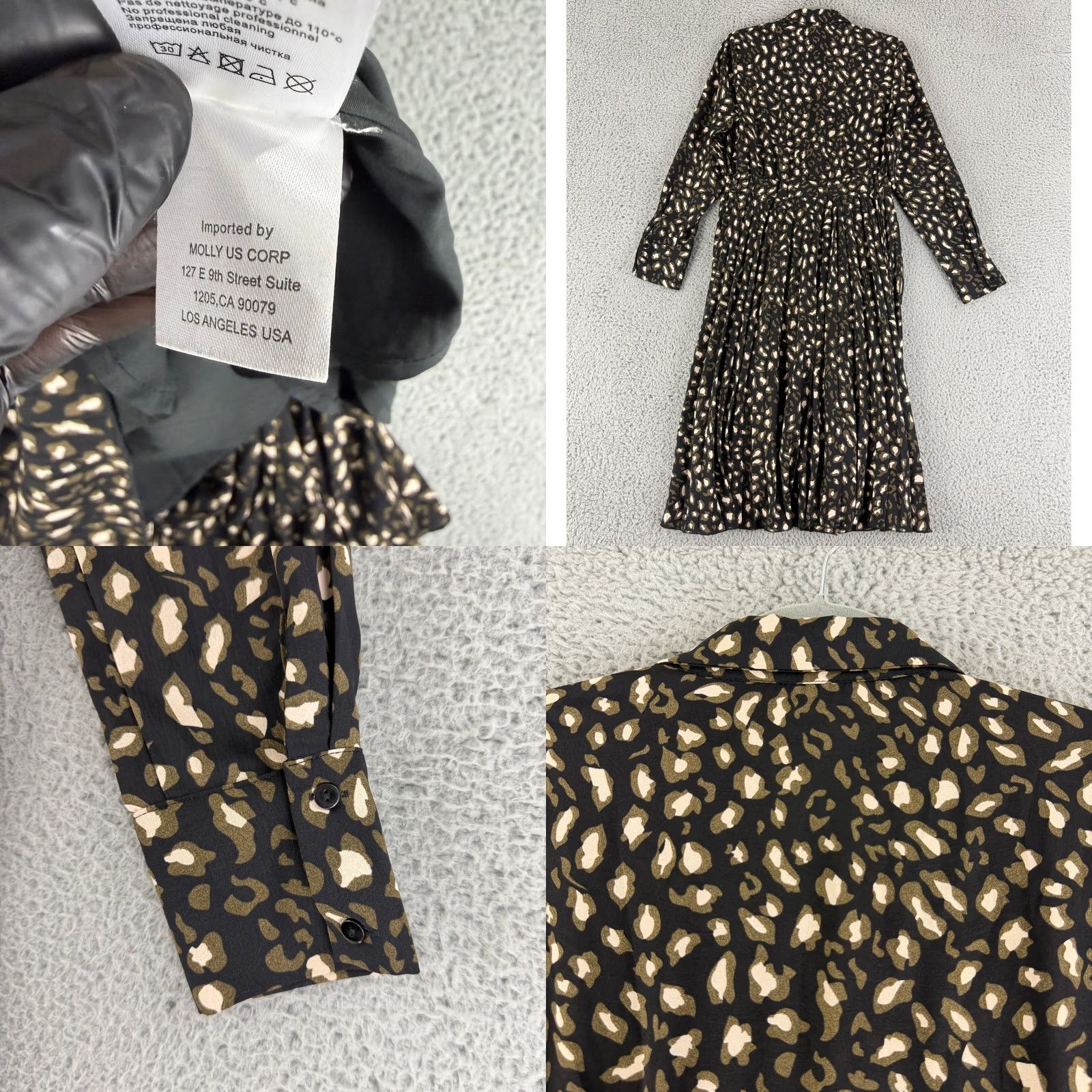 Vintage Molly Bracken Pleated Midi Dress Womens Size S Black Green Leopard Print Shirt Dress Size S / US 4 / IT 40 - 9 Thumbnail