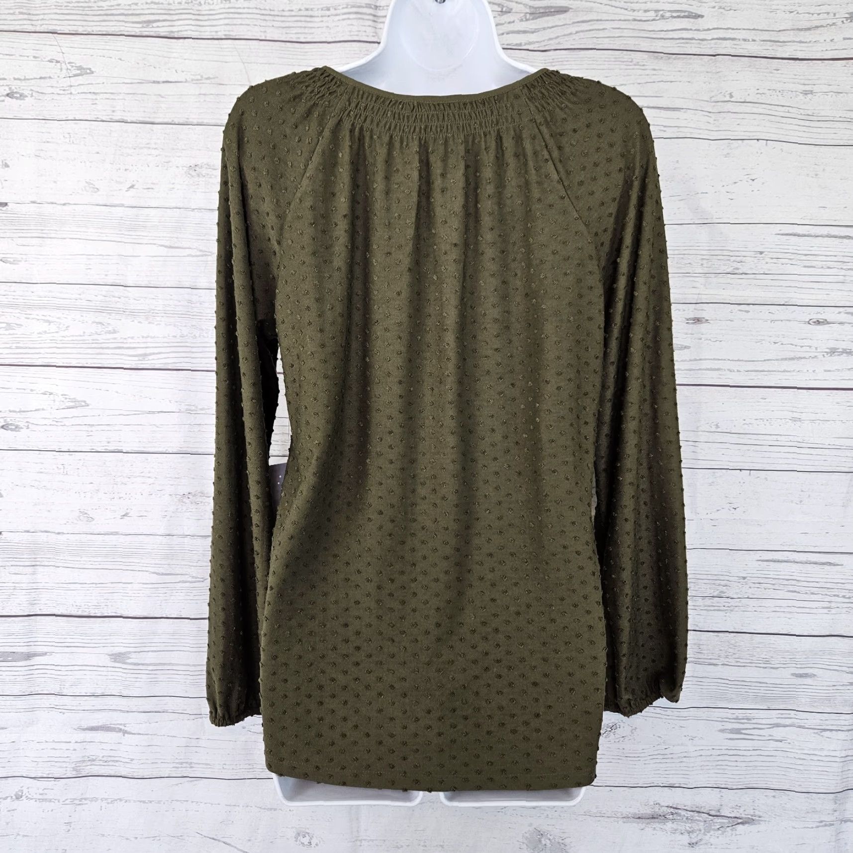 Olive Daniel Rainn Womens Top Sz S Olive Green Long Sleeve Swiss Dot Pleated Blouse Mens Womens Size S / US 4 / IT 40 - 3 Thumbnail