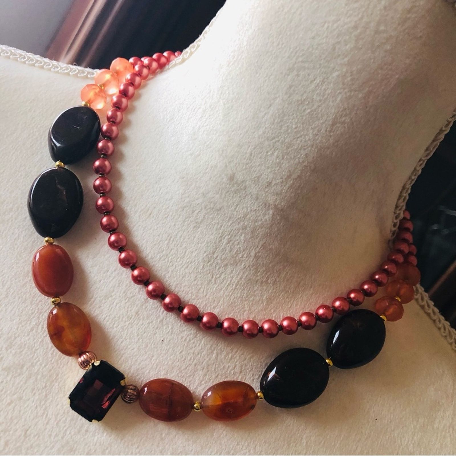 Handmade Handcrafted repurpose double strand carnelian necklac Size ONE SIZE - 1 Thumbnail