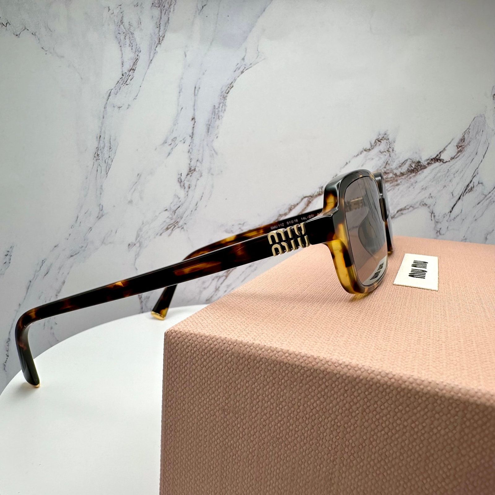 Miu Miu New MIU MIU Sunglasses Brown Tortoise Rectangular Gold Logo Size ONE SIZE - 13 Thumbnail