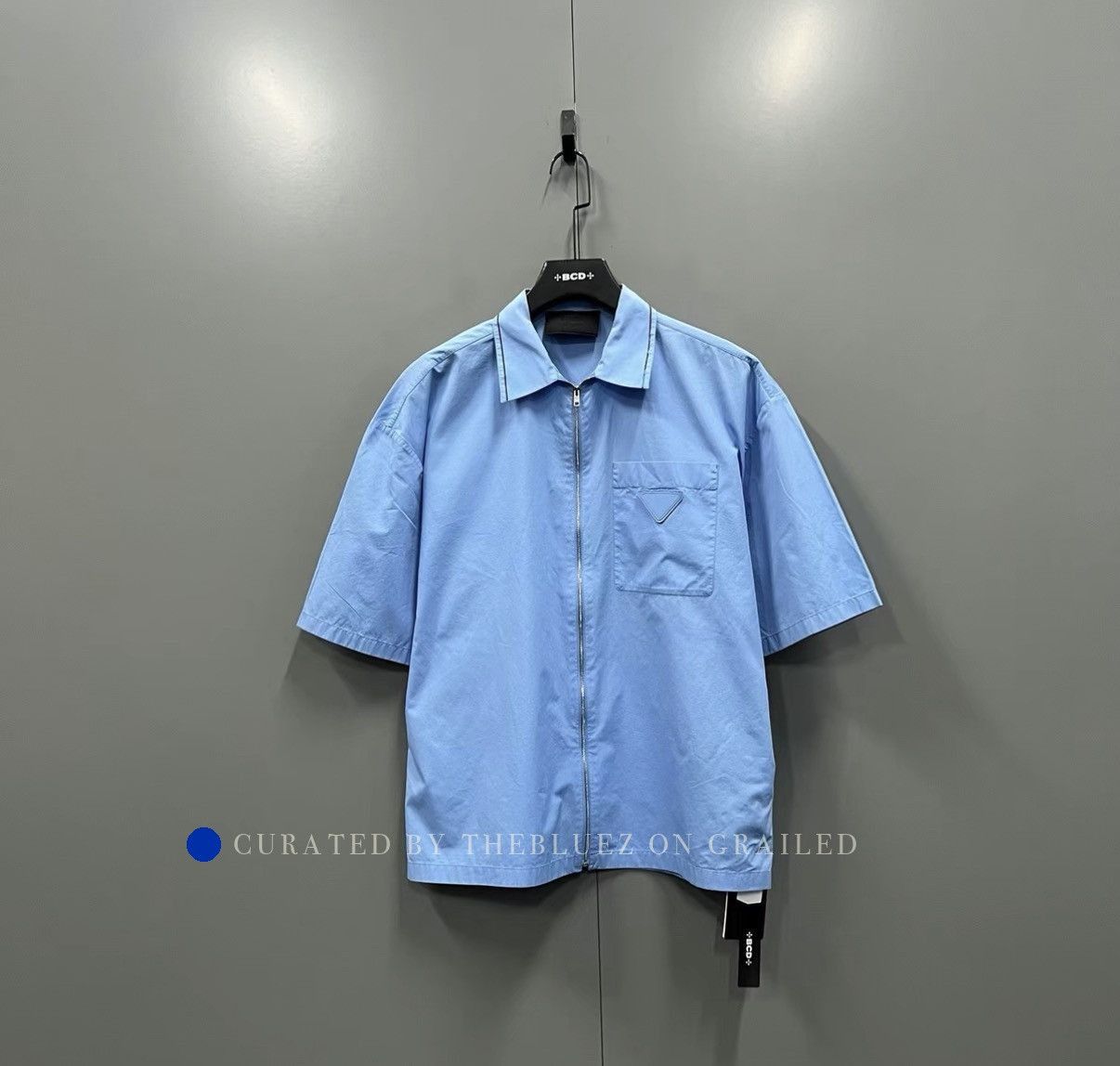 Prada Sky Blue Triangle Logo Short Sleeve Shirt Size US S / EU 44-46 / 1 - 1 Thumbnail
