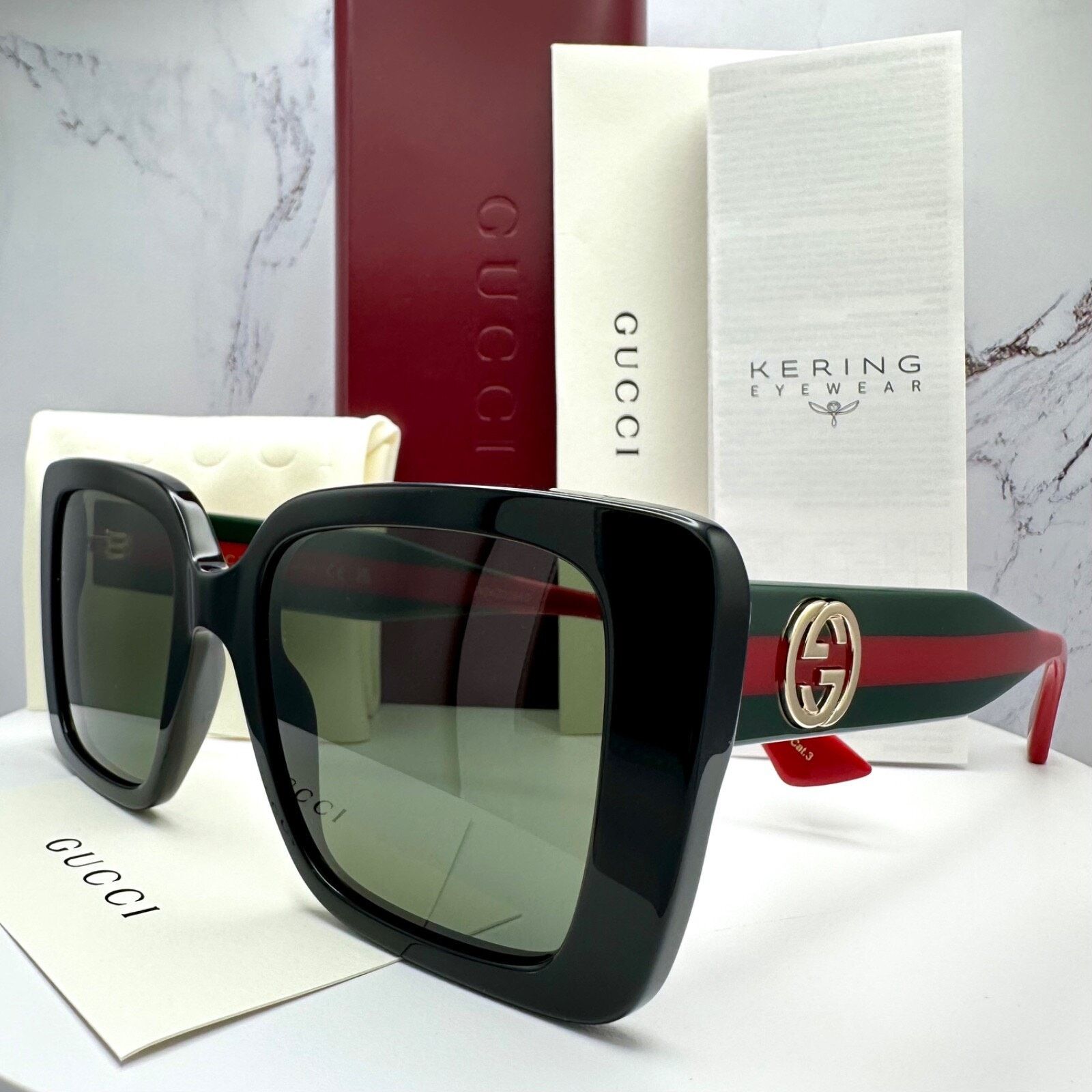 Gucci New GUCCI Sunglasses Black 53mm Gold 3D Metal Logo Square Size ONE SIZE - 19 Thumbnail