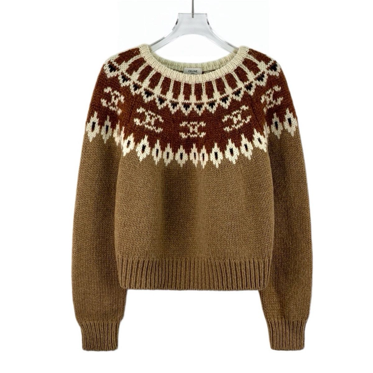 Celine Celine Dark Brown Fair Isle Long Sleeve Knit Sweater K26WX Size S / US 4 / IT 40 - 1 Thumbnail