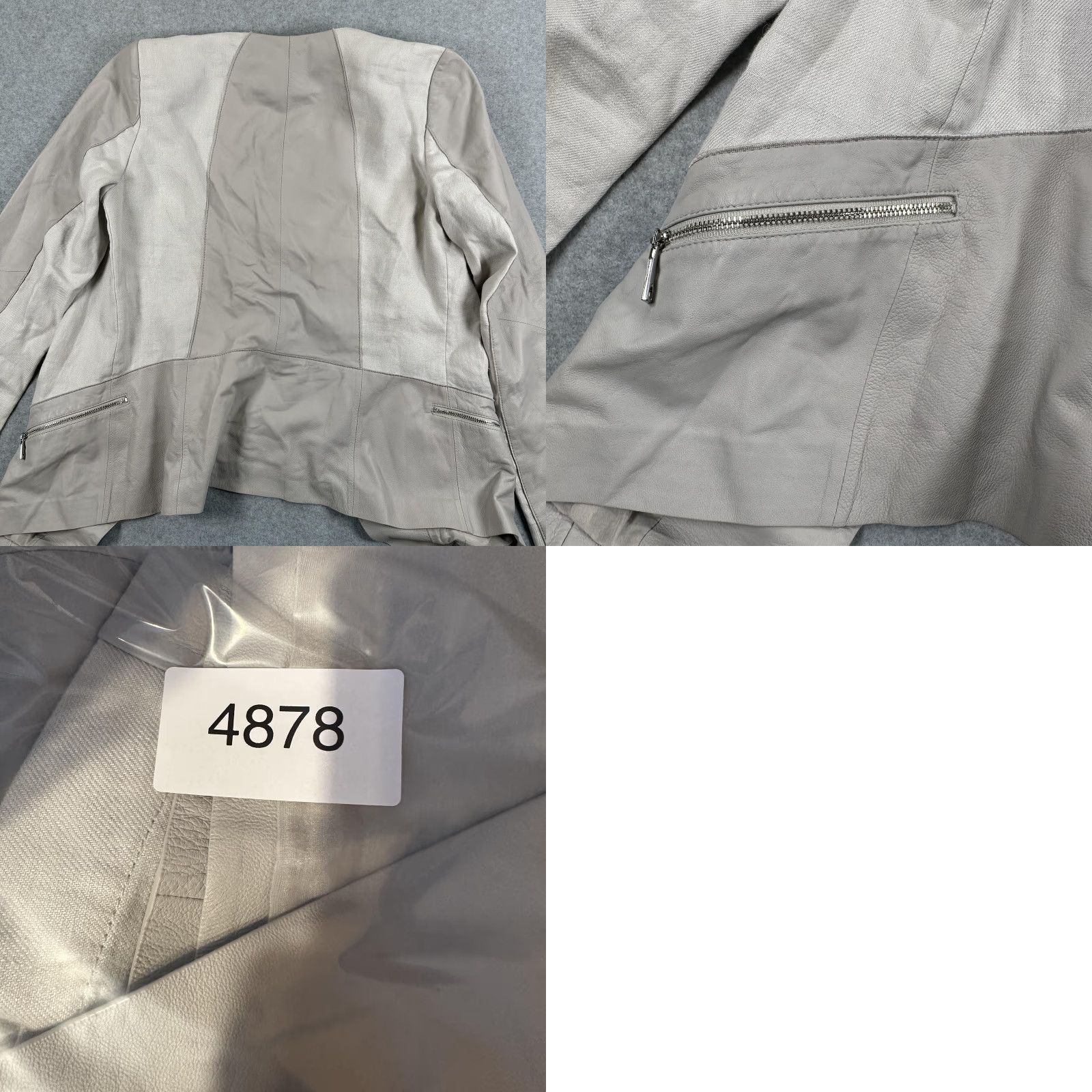 Vintage Lafayette 148 New York Leather Jacket Womens 4 Beige Collarless Zip Linen Shirt Size S / US 4 / IT 40 - 9 Thumbnail