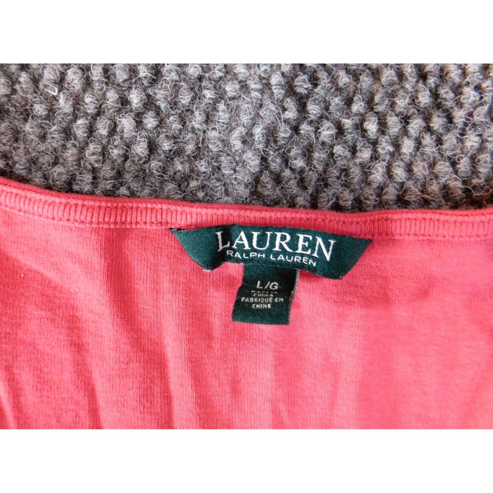 Ralph Lauren Lauren Ralph Lauren Womens Blouse L Pink Crew Neck Short Sleeve Pullover Knit 100% Cotton Casual Button Basic Classic Regular Size L / US 10 / IT 46 - 4 Thumbnail