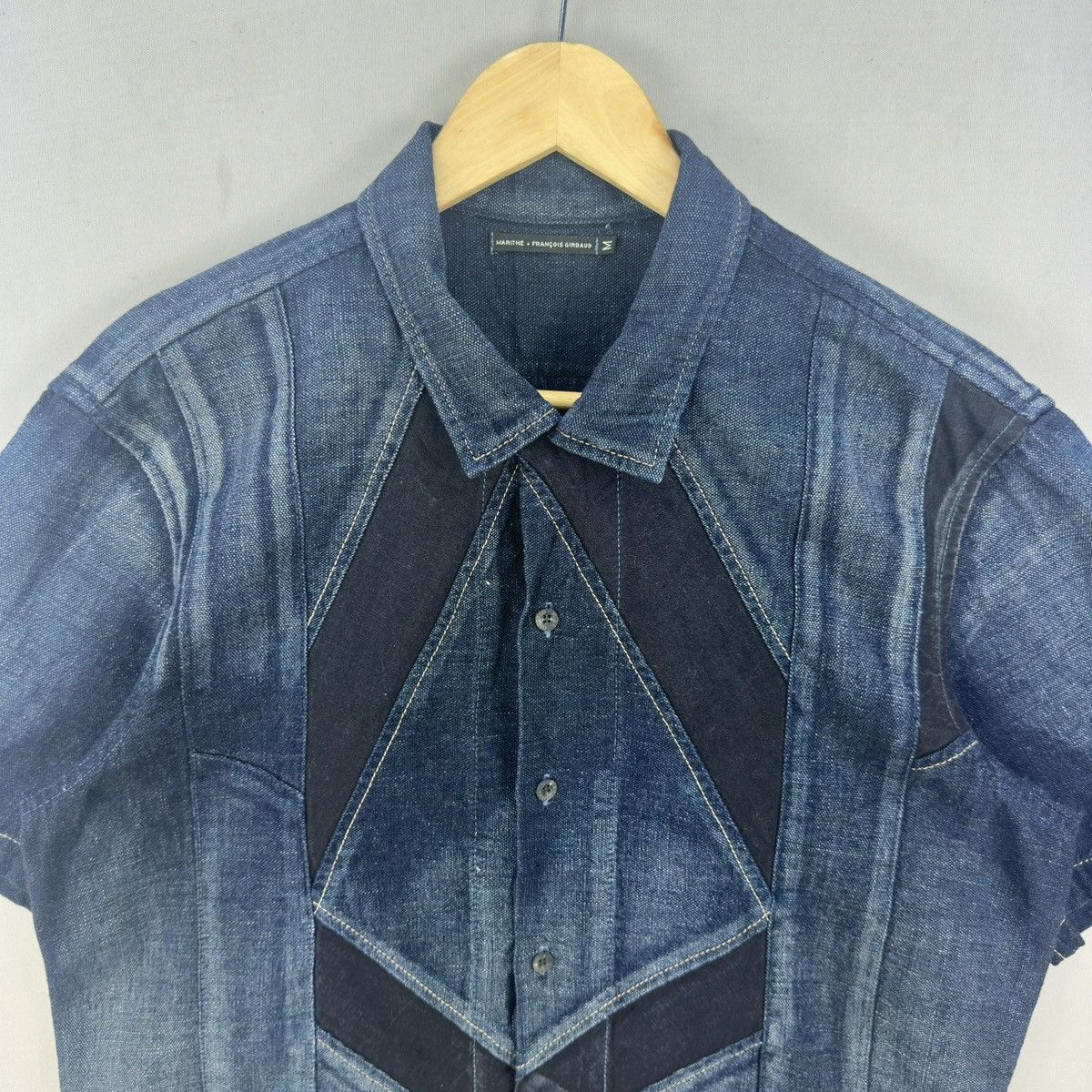 Marithe + Francois Girbaud Vintage MFG Faded Denim Short Sleeve Button Up Shirt Size US M / EU 48-50 / 2 - 4 Thumbnail