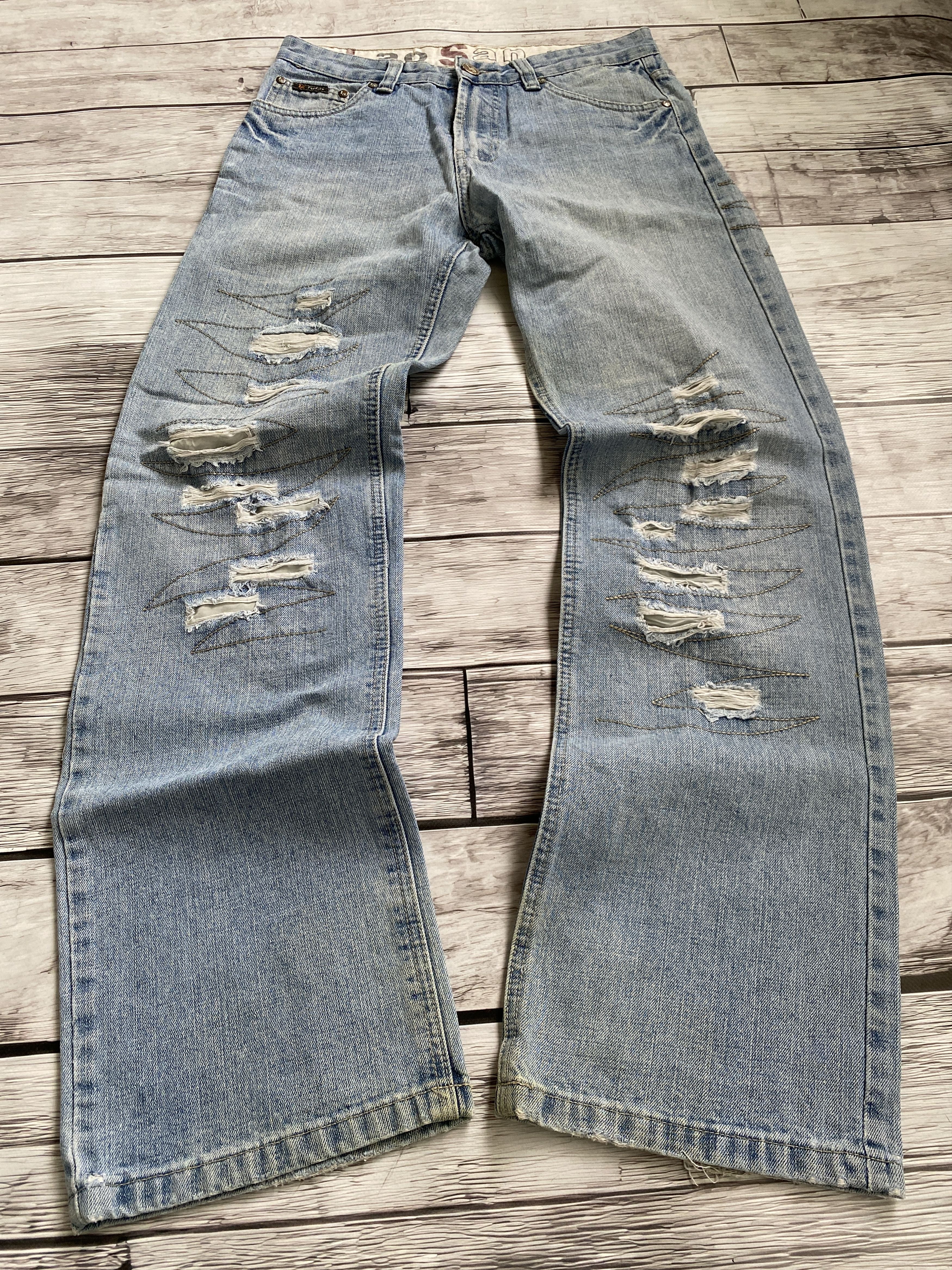 Pre-owned Archival Clothing X Hysteric Glamour Vintage Rick Owens Junya Watanabe Style Distressed Jeans (size 32) In Multicolor