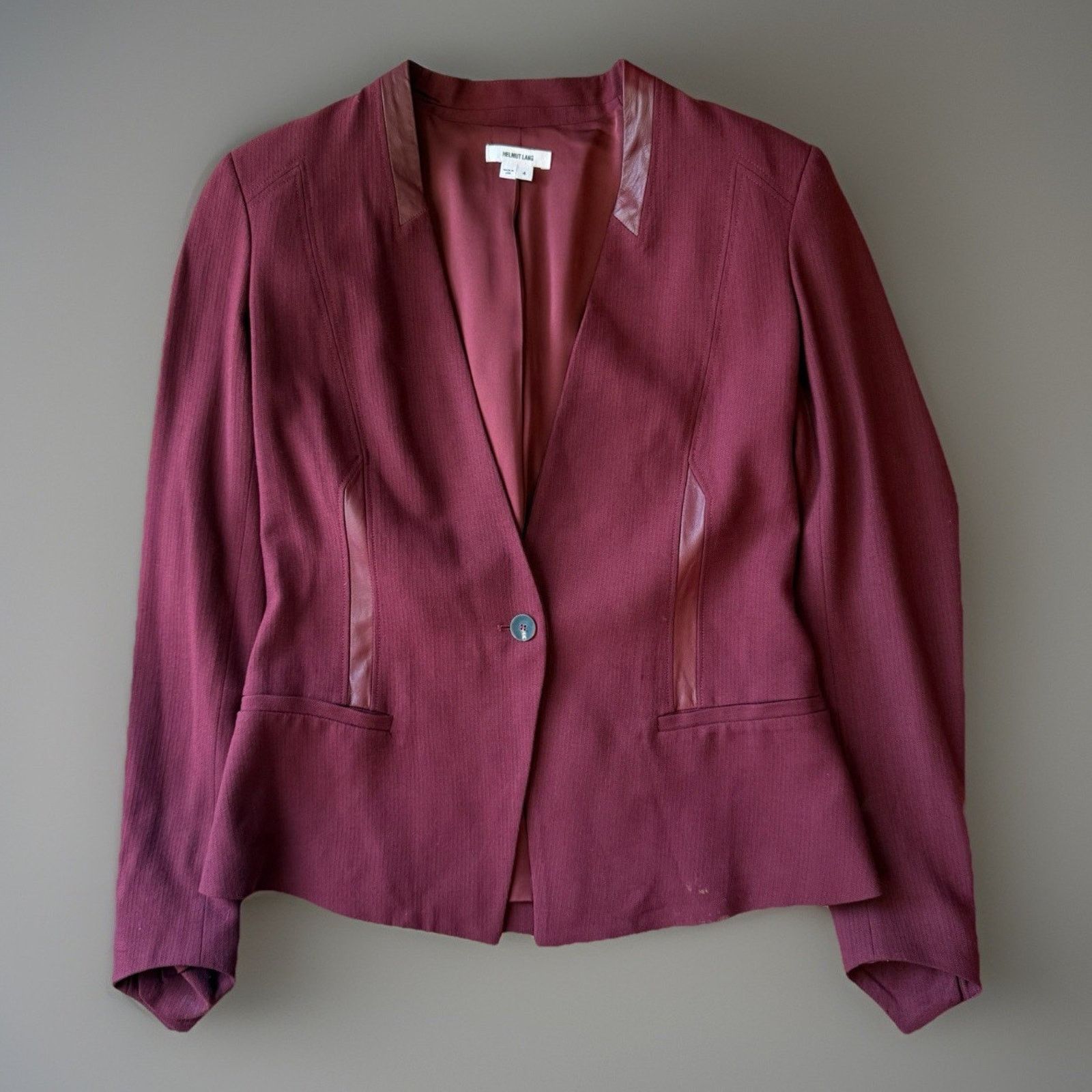 Helmut Lang Blazer Women's 4 Maroon Designer V Neck Single