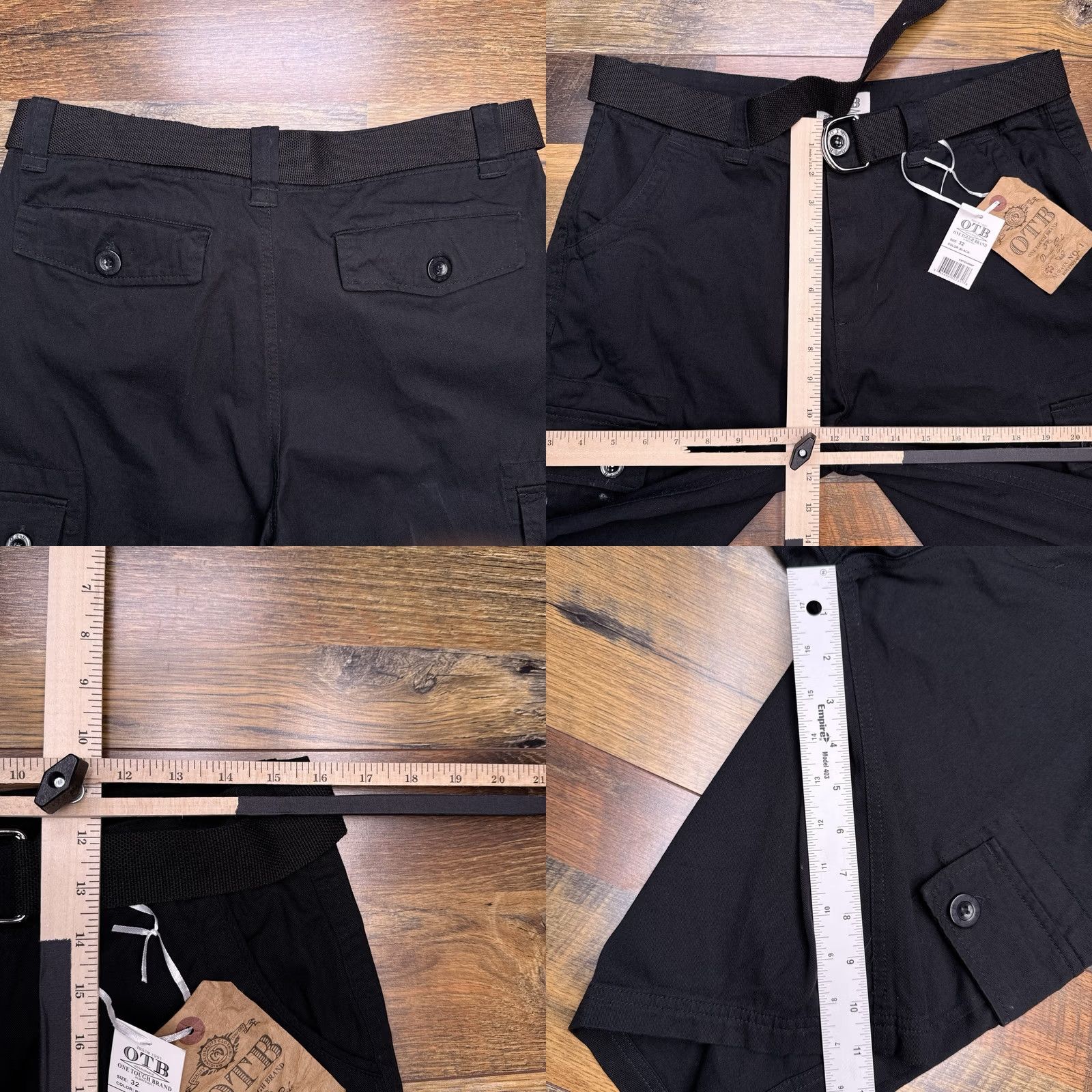 Vintage OTB One Tough Cargo Shorts Mens 32 Black Belted Pocket Zip Casual Twill Cotton Regular Fit Size US 32 / EU 48 - 8 Thumbnail
