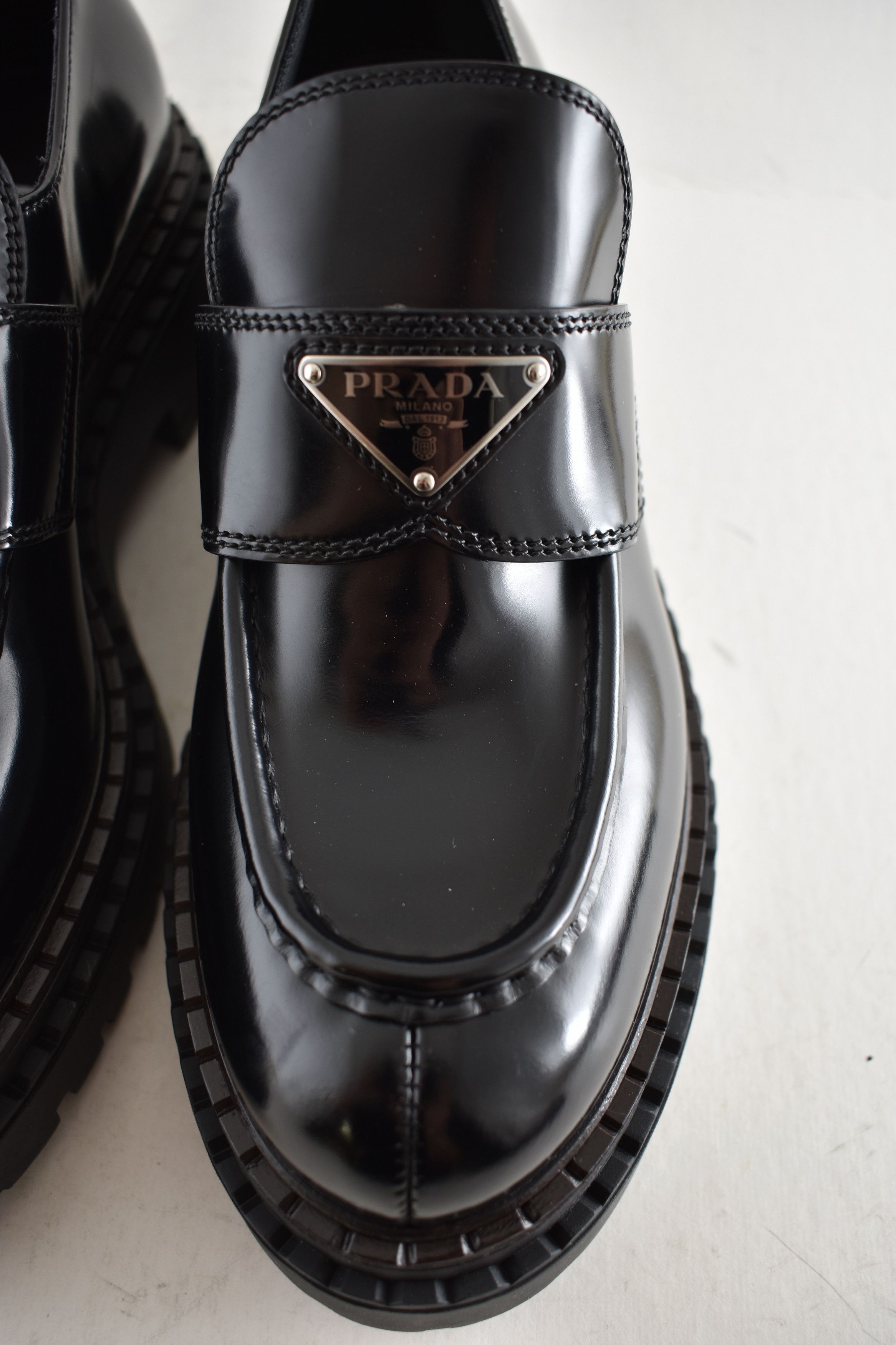 Prada Double Chocolate Leather Platform Loafer Creeper Flat 38.5 Size US 8.5 / IT 38.5 - 8 Thumbnail