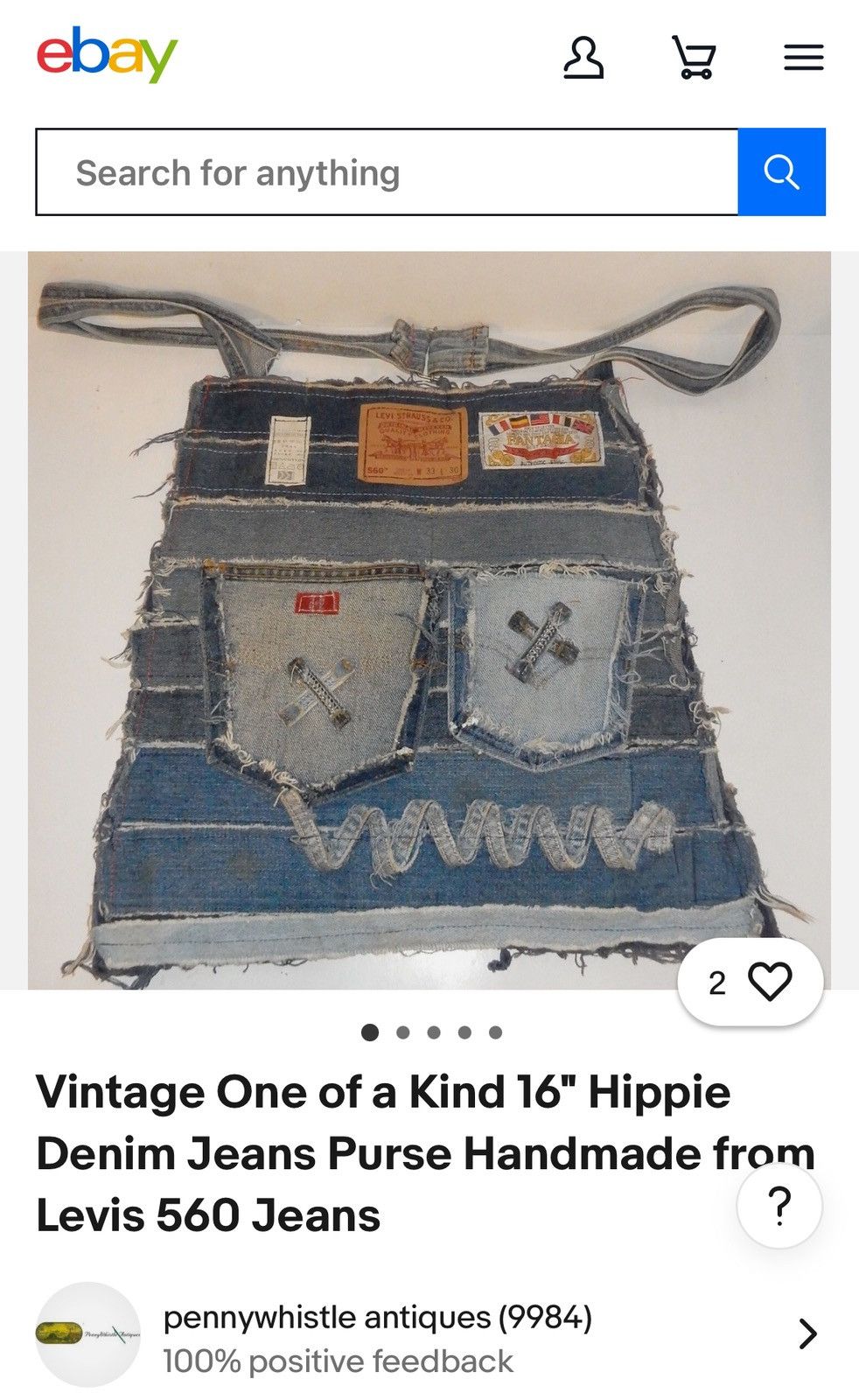 Levi's Made & Crafted Vintage Denim Jeans Purse Handmade from Levis 560 Jeans Size ONE SIZE - 6 Thumbnail