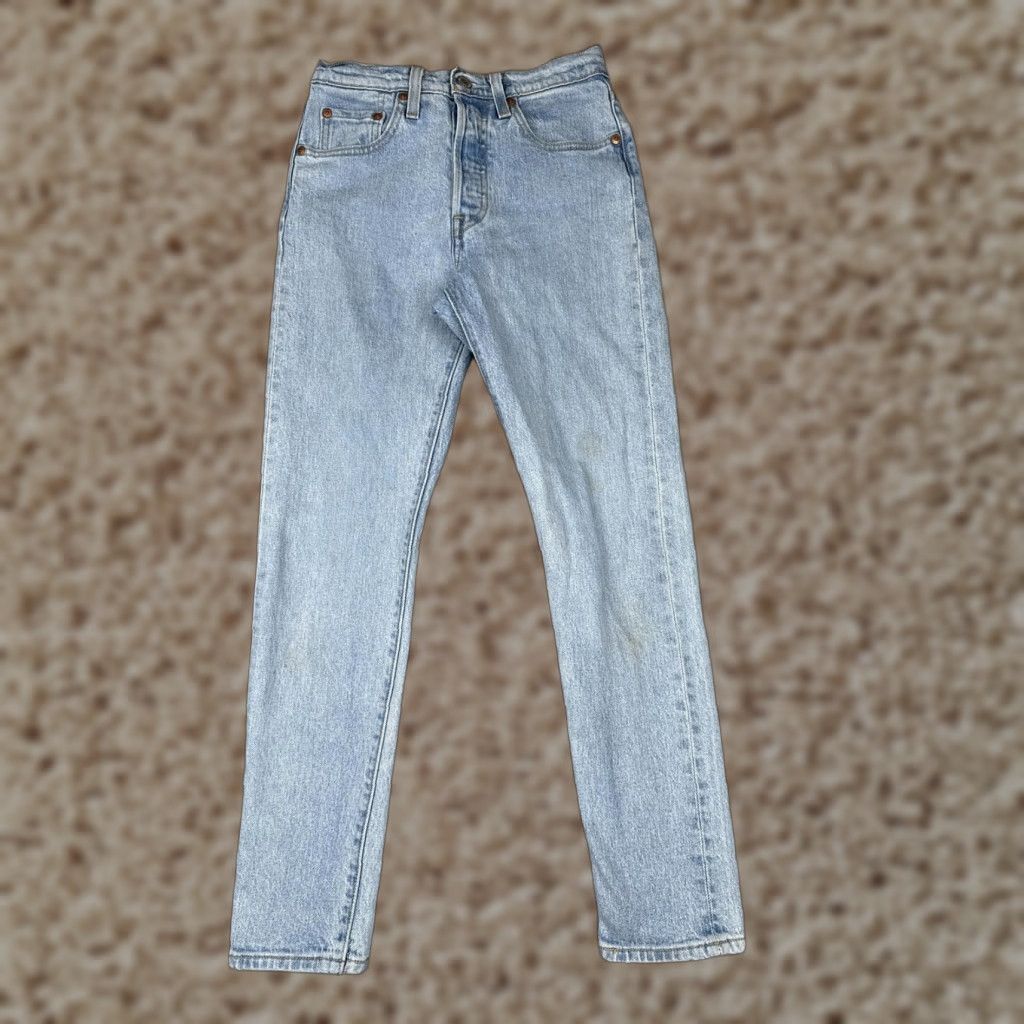 Levi's Levi's 501 Skinny Jeans Womens 24x28 Blue Premium Big E Light Wash High Rise Size 42" / US 20 - 1 Thumbnail