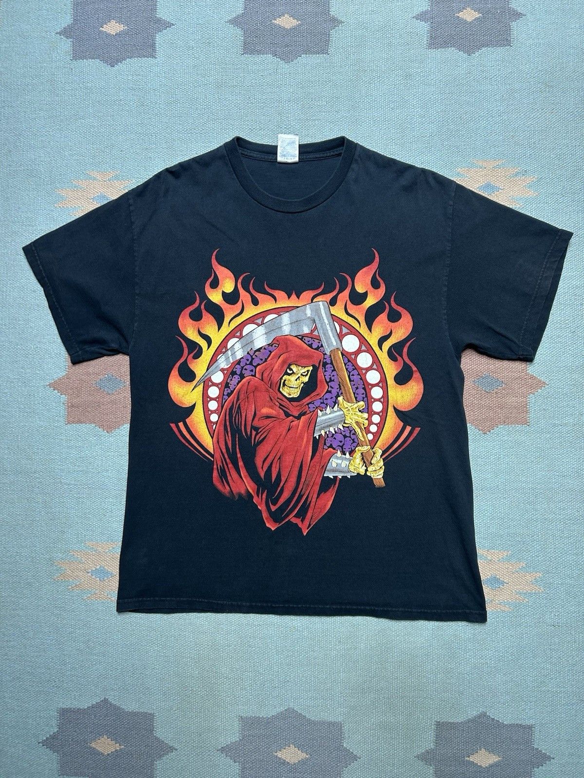 Vintage Vtg t shirt grim reaper flames grunge skull skeleton large Size US L / EU 52-54 / 3 - 1 Thumbnail
