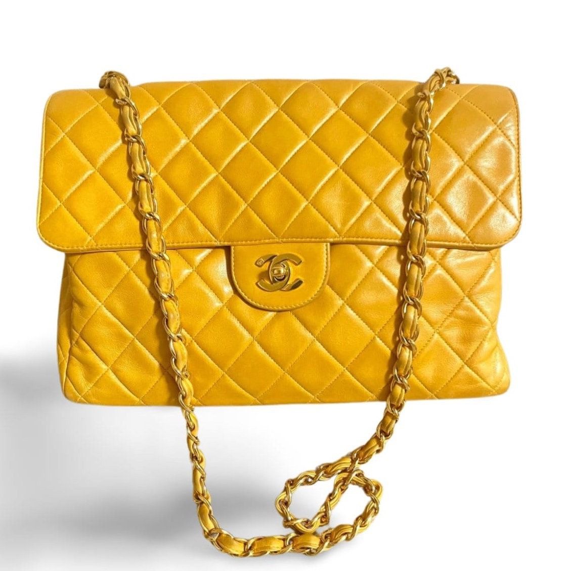 Vintage Chanel 2.55 bag large size shoulder bag in yellow