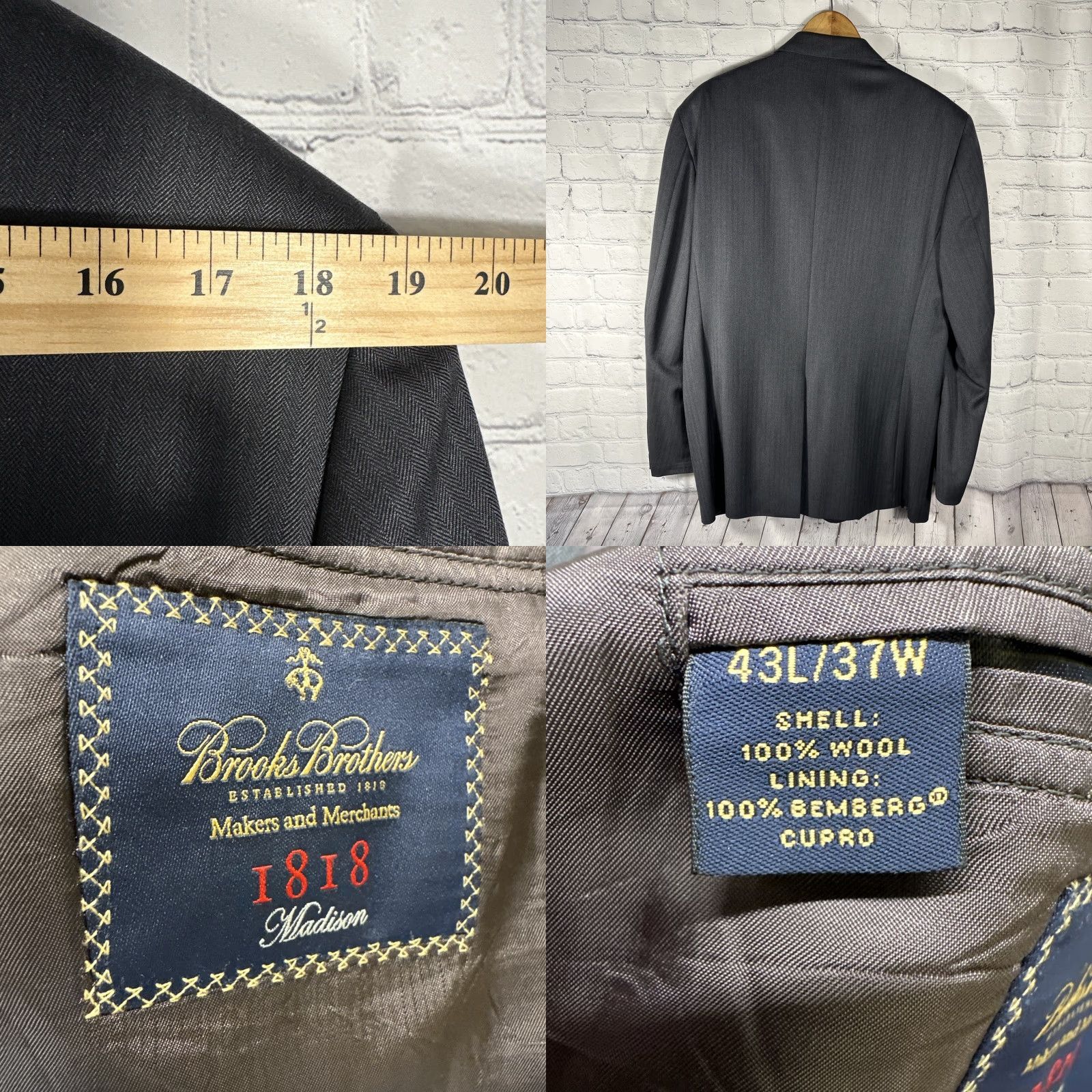 Brooks Brothers VINTAGE Brooks Brothers Blazer Men 43L Wool Herringbone Notch Lapel 2 Button Gray Regular Classic Size 46R - 8 Thumbnail