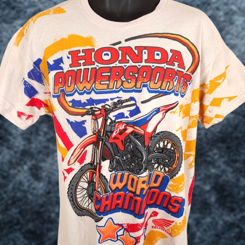 Honda Honda Motocross T Shirt Mens Size Small CRF 450R Supercross Racing All Over AOP Printed Cotton Ivory Shirt Size US S / EU 44-46 / 1 - 1 Thumbnail