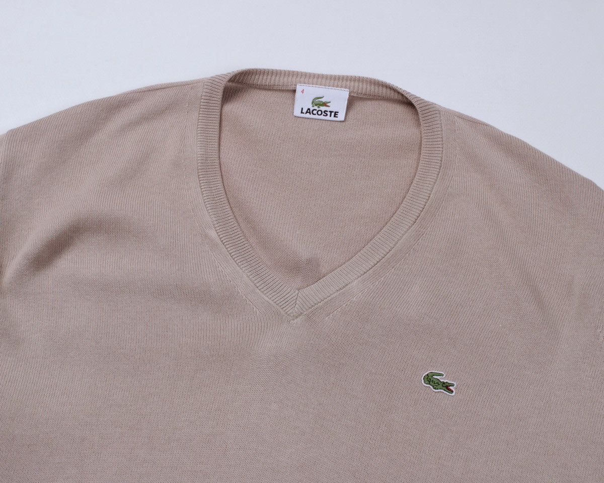 Lacoste × Vintage LACOSTE Beige V-Neck Cotton Knitted Pullover Sweater Size 4 Size US L / EU 52-54 / 3 - 6 Thumbnail