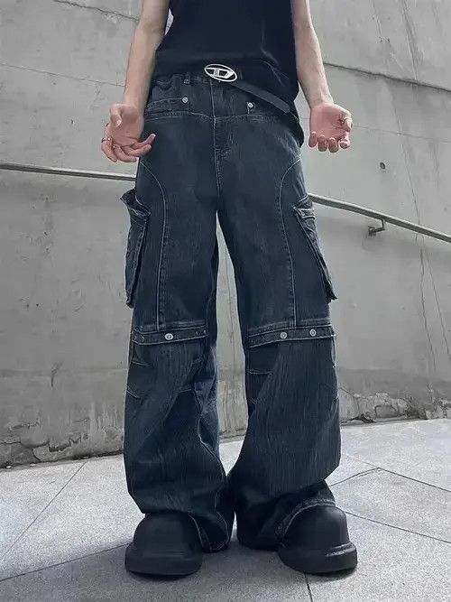 Japanese Brand × Jean Retro heavy duty workwear large pocket wide leg jeans Size US 32 / EU 48 - 4 Thumbnail